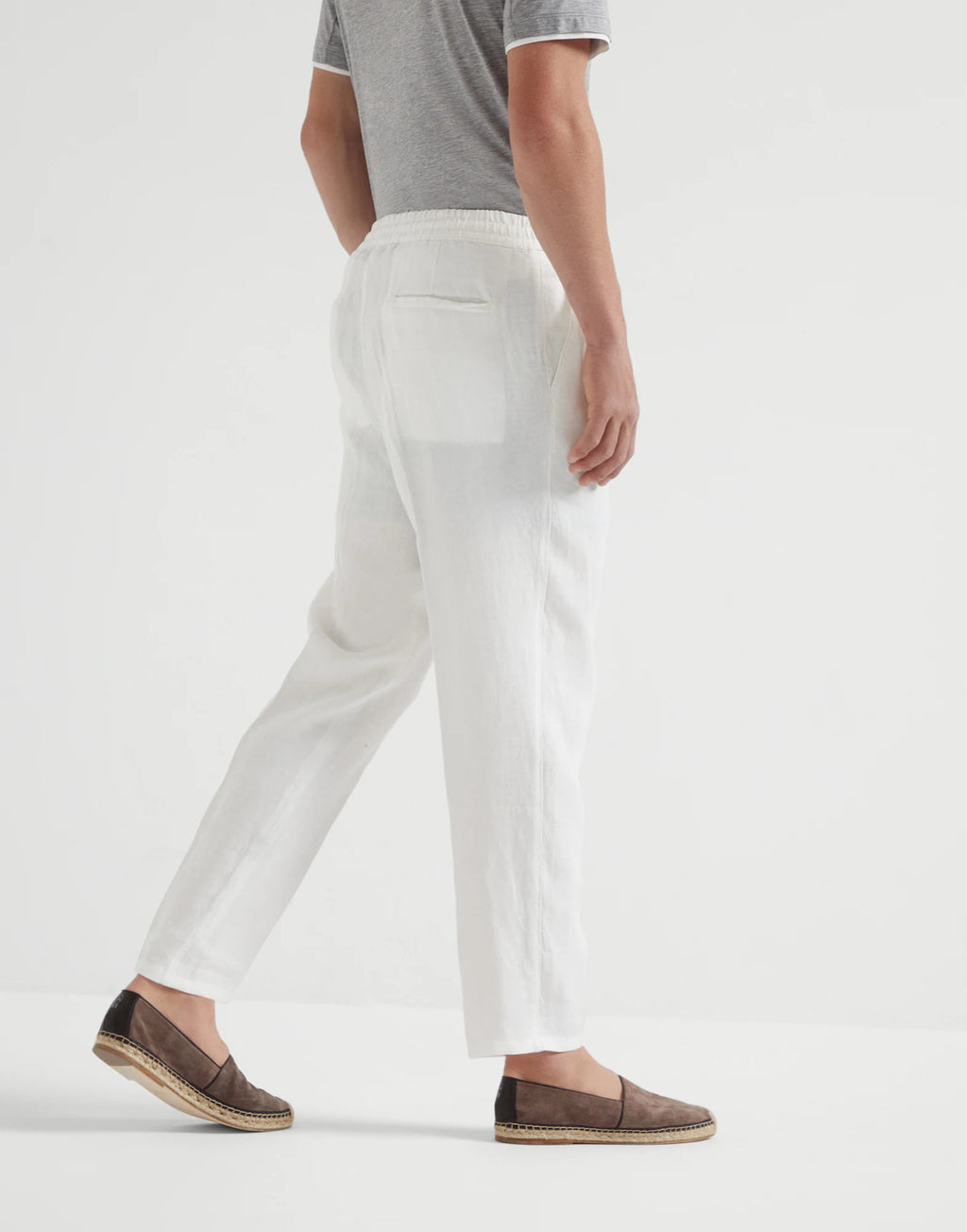 Brunello Cucinelli Men's Four-Season Drawstring Tie-Waist Plain-Colored Fitted Casual Linen Pants Ngvp #2296
