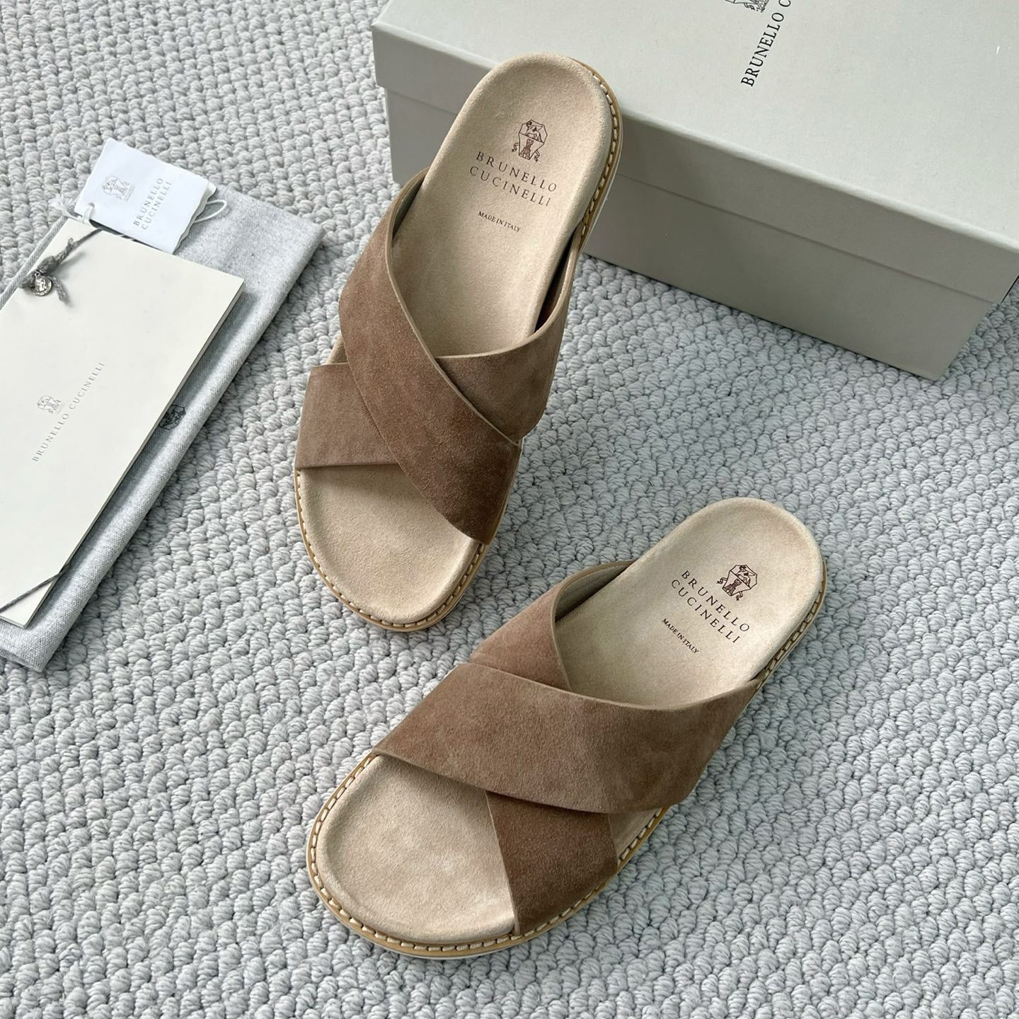 Brunello Cucinelli Men's Summer Solid Color Suede Leather Sandals Slippers Shoes #77385