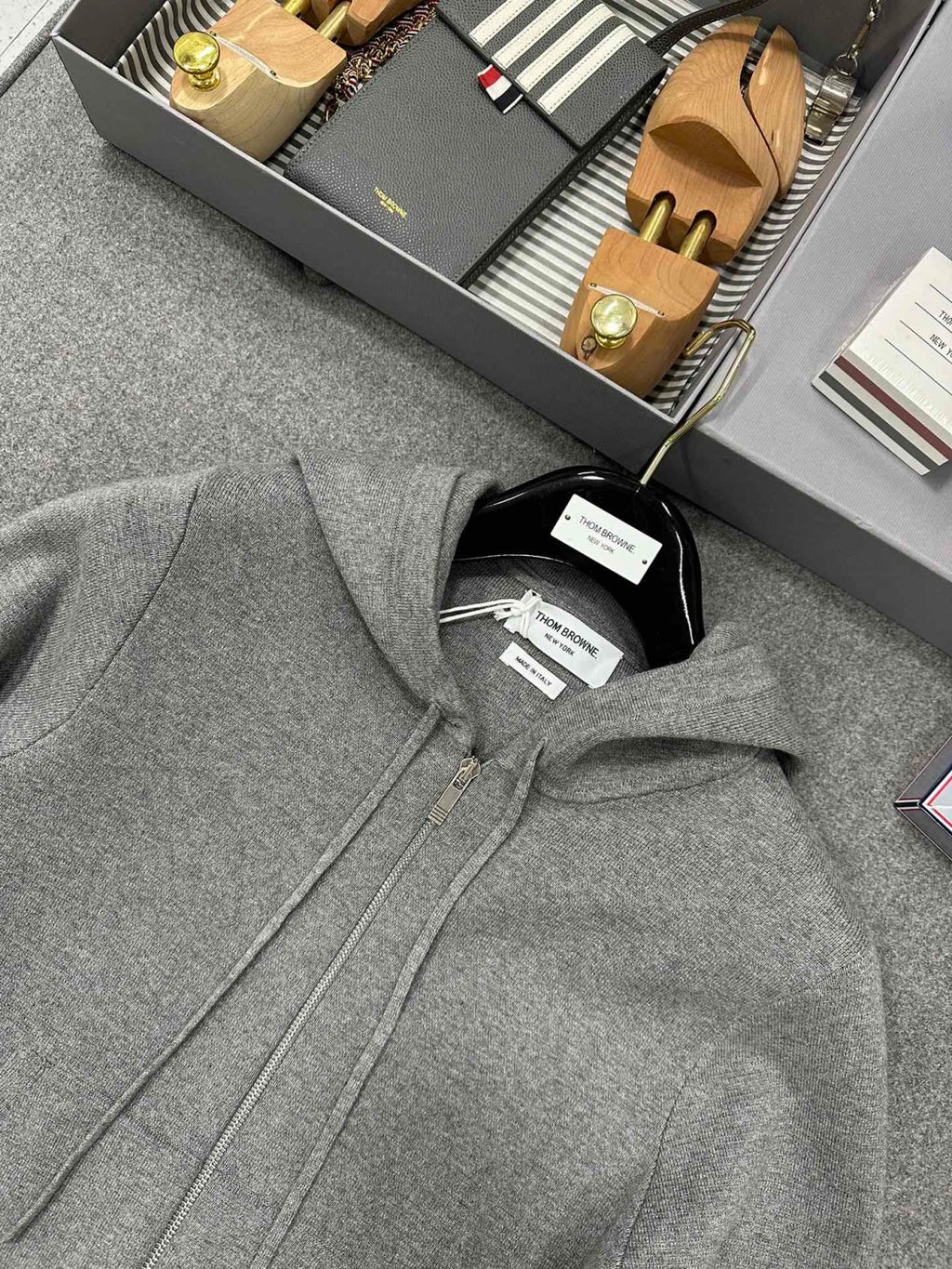 Thom Browne Men's Spring & Autumn Cotton Armband Embellished Solid Color Zipper Fitted Hooded Cardigan Jacket Ngvp #1943