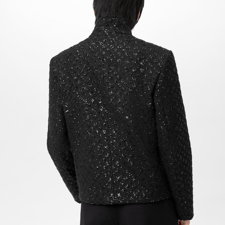 Louis Vuitton Men's Spring and Autumn Black Evening Drawstring Zipper Standing Collar Jacket Casual Pants Suit Set #72849