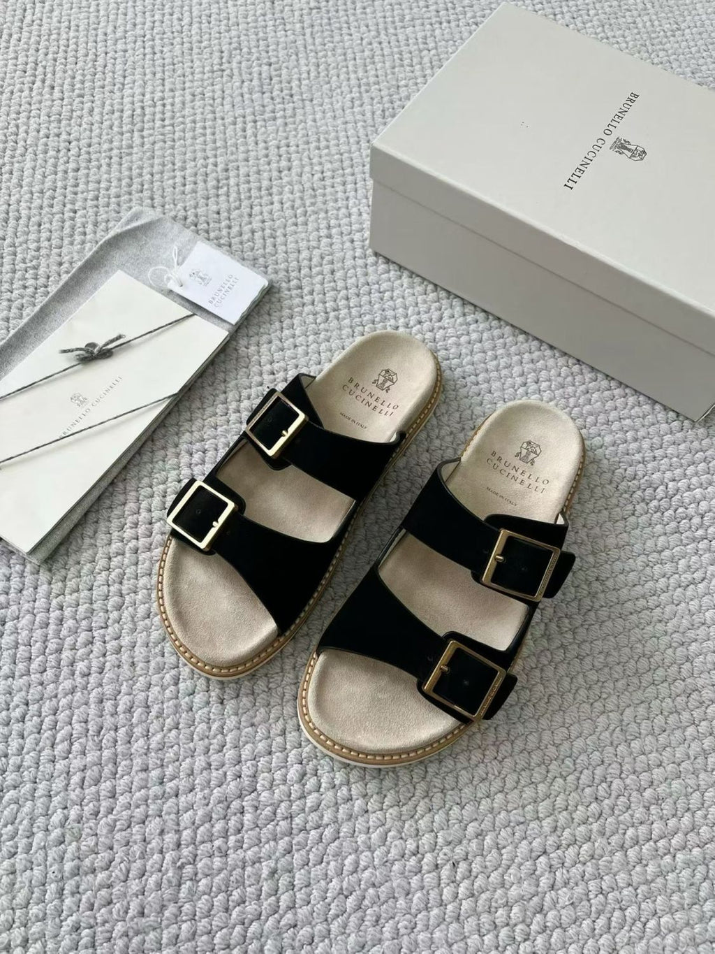 Brunello Cucinelli Suede slides with buckles for Man in Hazelnut