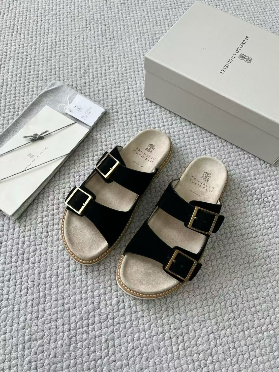 Brunello Cucinelli Suede slides with buckles for Man in Hazelnut