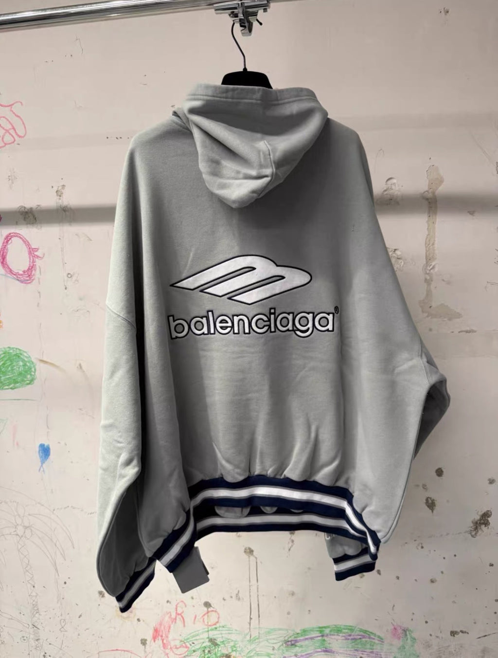 Balenciaga Top-quality Version Men's 3b Football Polo Hoodie in Grey white #336845