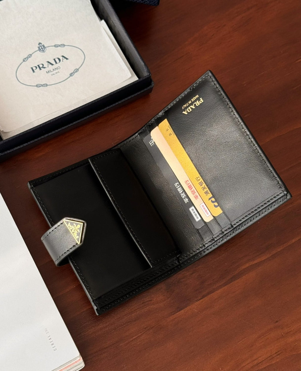 Prada Men's Triangle Logo Black Leather Coin Purse Card Case Bag Bags #75361