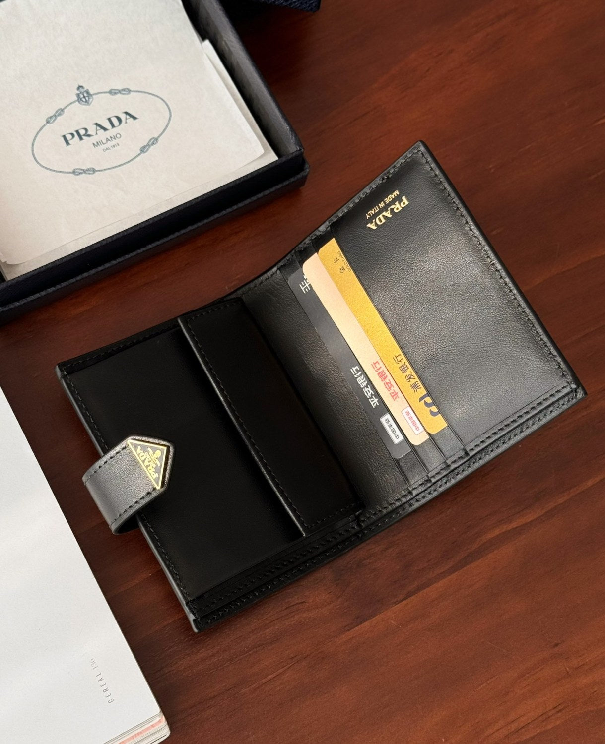 Prada Men's Triangle Logo Black Leather Coin Purse Card Case Bag Bags #75361