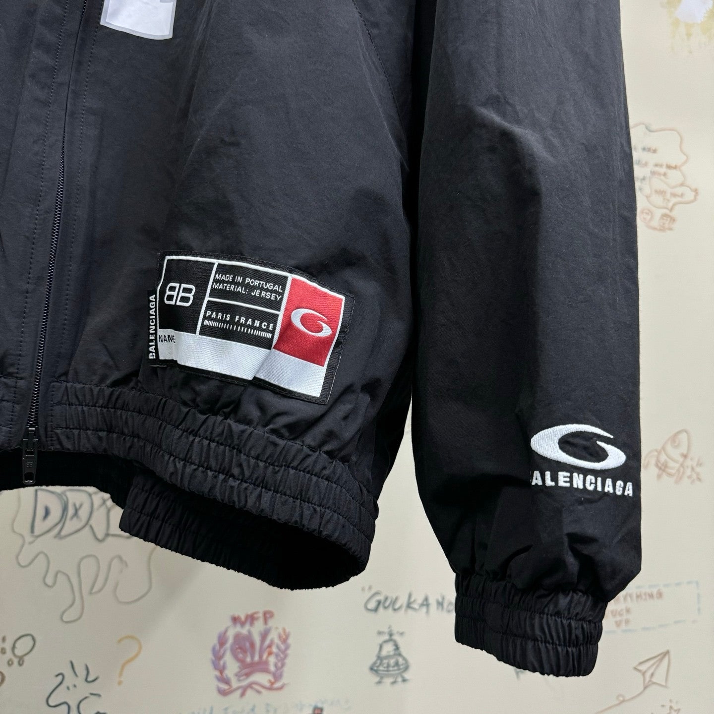 Balenciaga Basketball Series Men's Spring And Fall Black Technology Poplin Sports Zipper Long Sleeved Jacket #75789