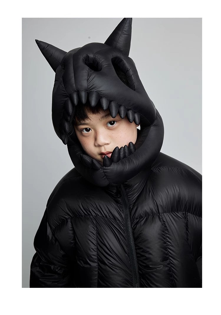 Kid's Autumn And Winter Solid Color Long Sleeve Stereoscopic Dinosaur Shaped Hat Puffer Down Jacket #31325