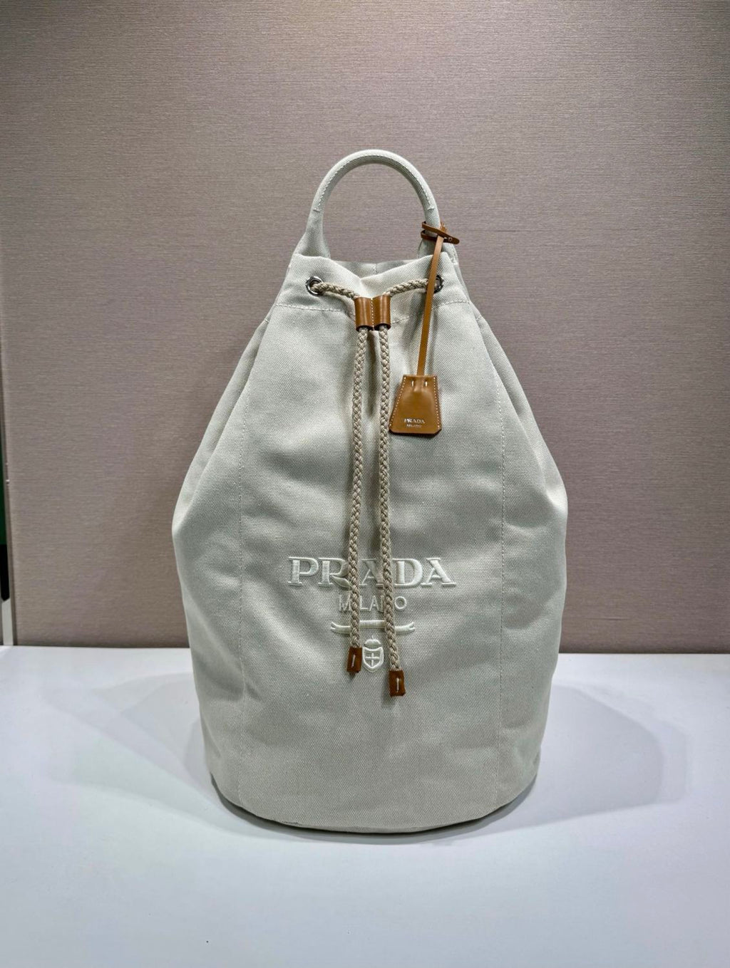 Prada Linen-blend Canvas Drawstring Travel Bag For Men Autumn/winter Fashion Trend Large Capacity Stylish Backpack Bags  2VY011_2CYA_F0216_V_OOO #81994A