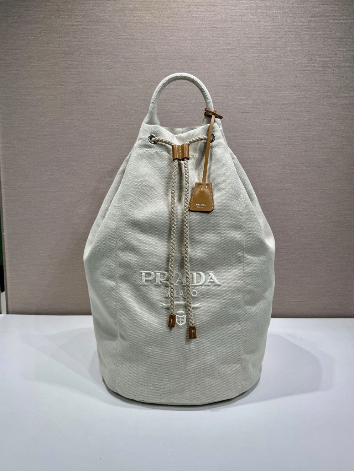 Prada Linen-blend Canvas Drawstring Travel Bag For Men Autumn/winter Fashion Trend Large Capacity Stylish Backpack Bags  2VY011_2CYA_F0216_V_OOO #81994A