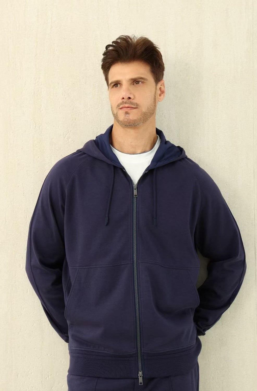 Ermenegildo Zegna Men's Spring/Fall Zipper Drawstring Hoodie Sweatshirt & Solid-Color Casual Pants Suit Set Ngvp #2352