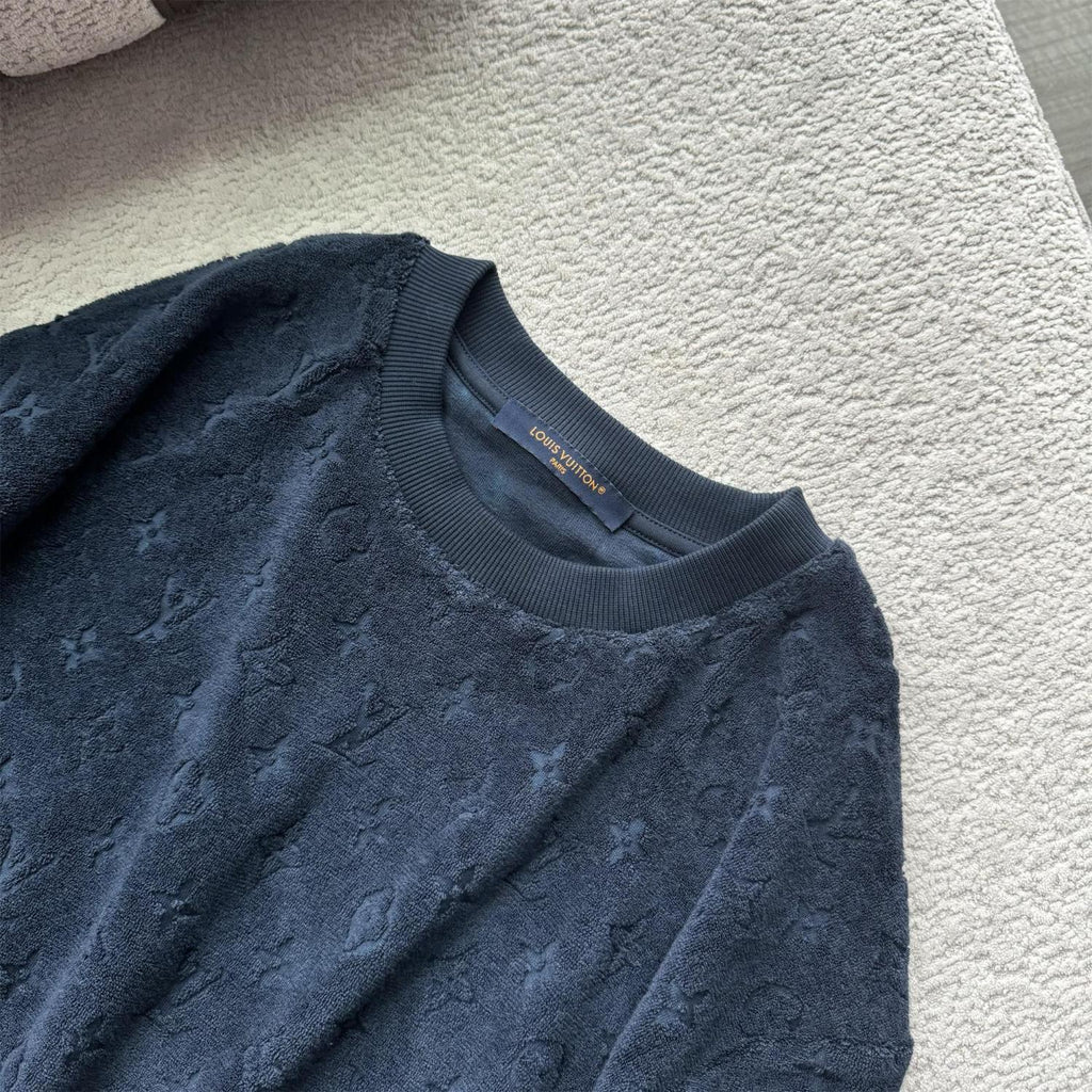 Louis Vuitton Men's Summer Solid Color Letter Print Terry Fabric Crew Neck Short Sleeve T-Shirt #77882