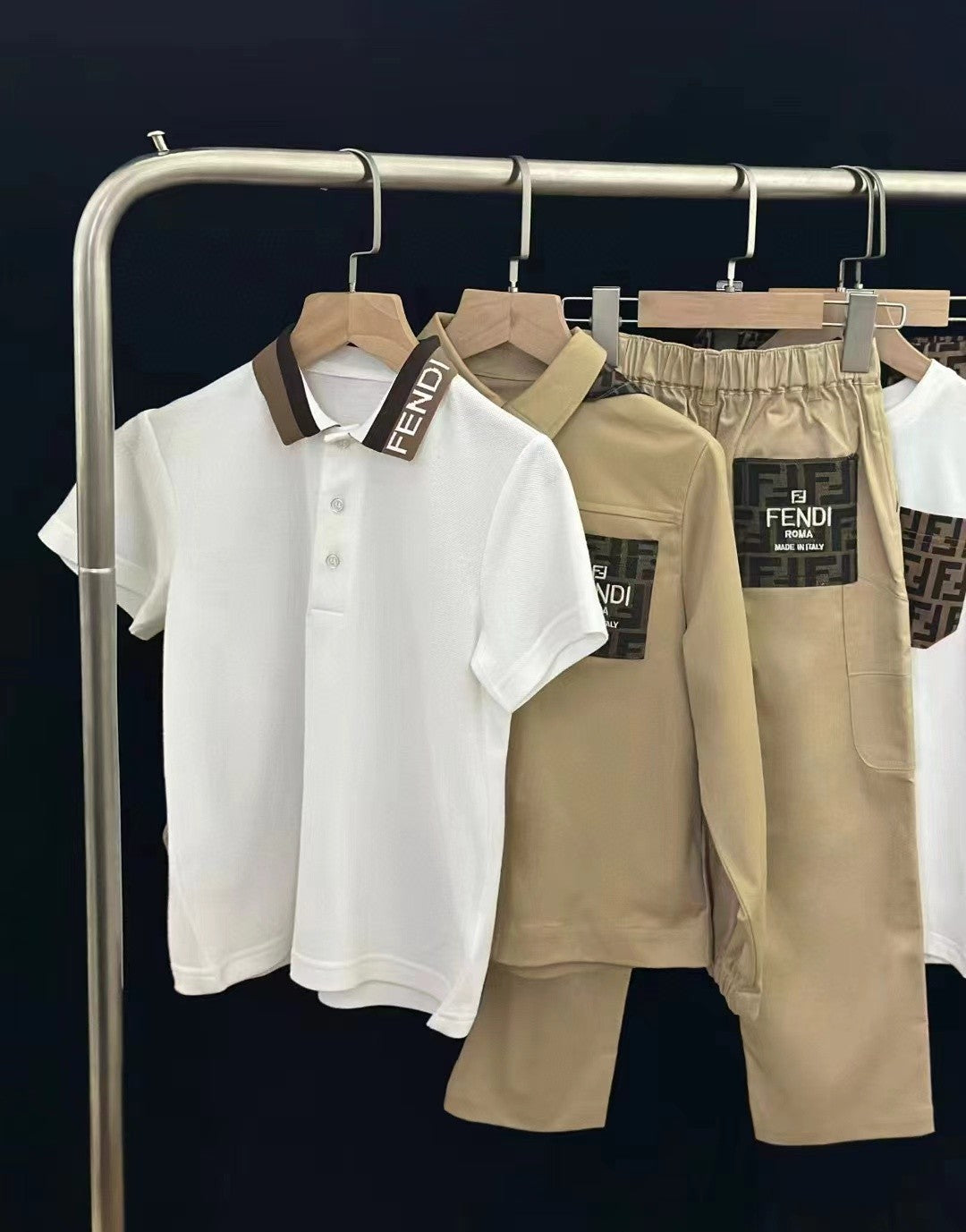 Fendi Kid's Summer Fashion Solid Color Lapel Printed Casual Short-Sleeved Polo Shirt #31264