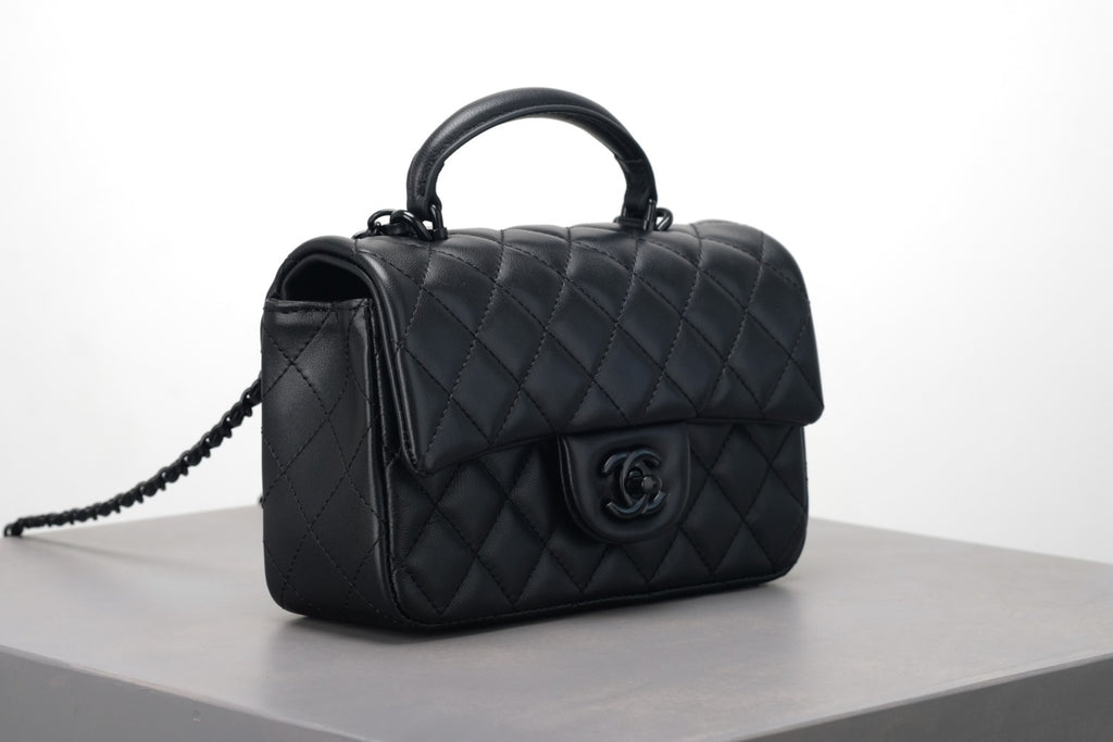Chanel So Black Quilted Lambskin Mini Rectangular Classic Single Flap #378297