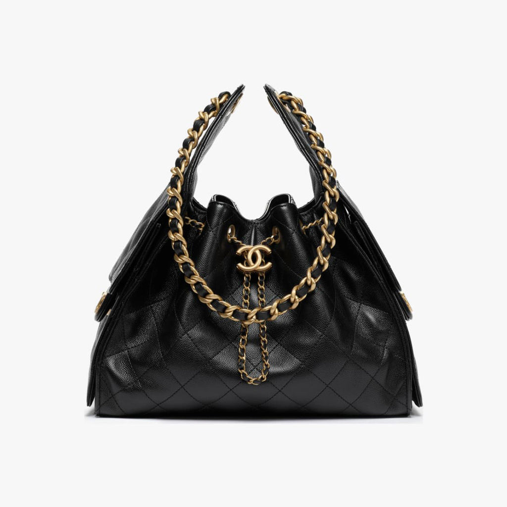 Chanel Women's Classic Double C Logo Solid Color Cowhide & Leather Tote Shoulder Bag Bags Metallic-colored Leather Tends To Fade Easily #77572