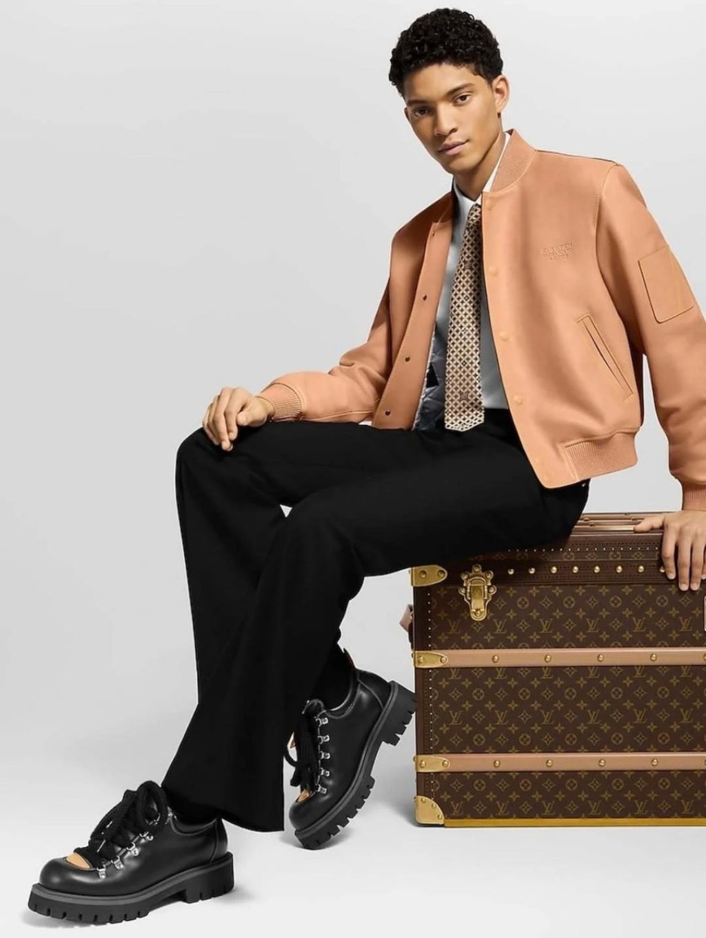 Louis Vuitton Natural Leather Baseball Jacket Stand Collar Loose Casual Long Sleeve Jacket #332626