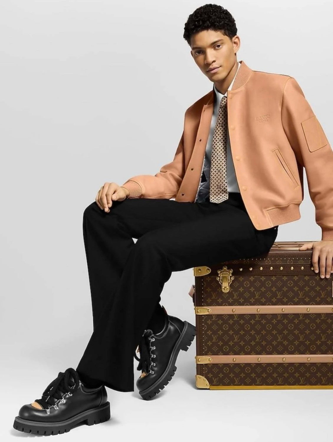 Louis Vuitton Natural Leather Baseball Jacket Stand Collar Loose Casual Long Sleeve Jacket #332626