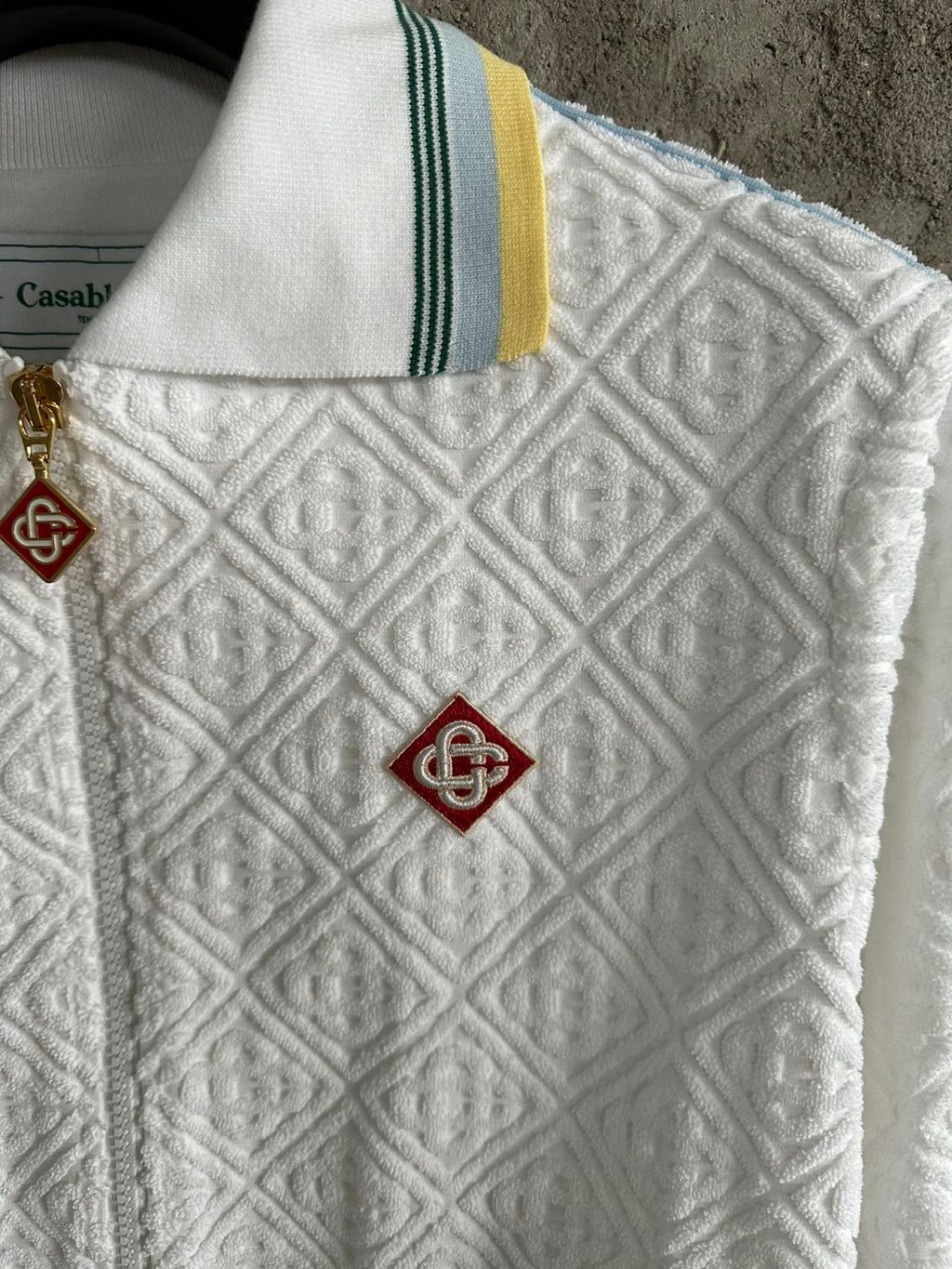 Casablanca Men's Spring & Autumn White Striped Trim Cozy Knit Zipper Lapel Long Sleeve Jacket #73815