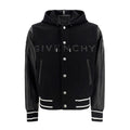Givenchy Men's Fall/Winter Black Logo Printed Single Breasted Hooded Aviator Jacket #72996