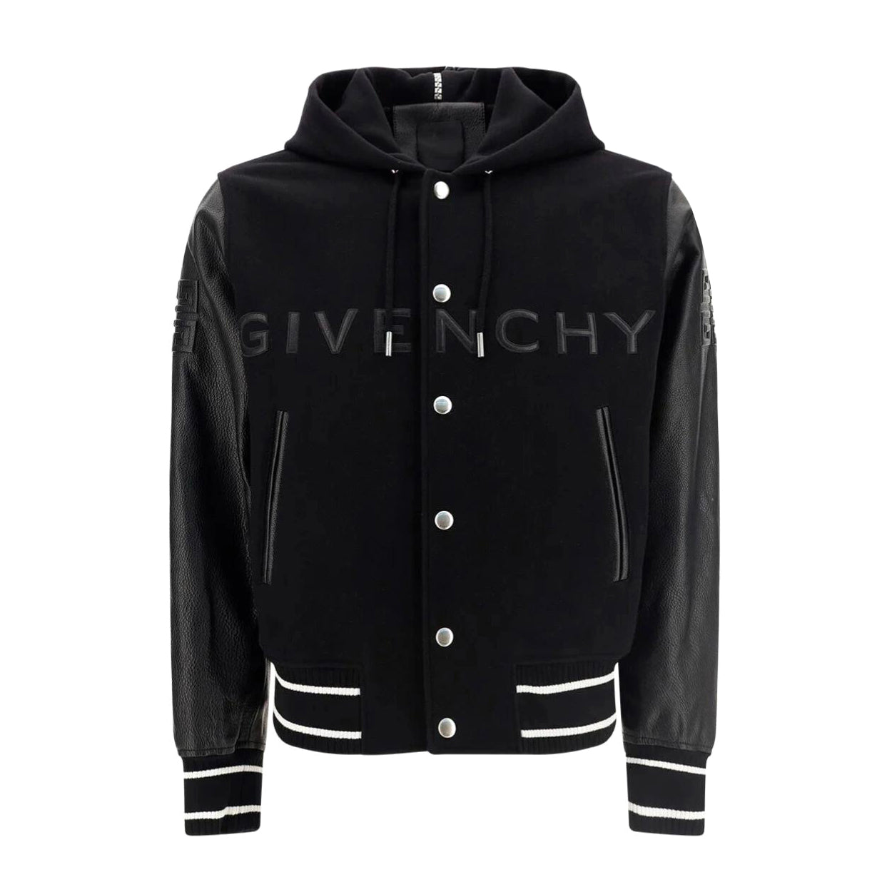 Givenchy Men's Fall/Winter Black Logo Printed Single Breasted Hooded Aviator Jacket #72996