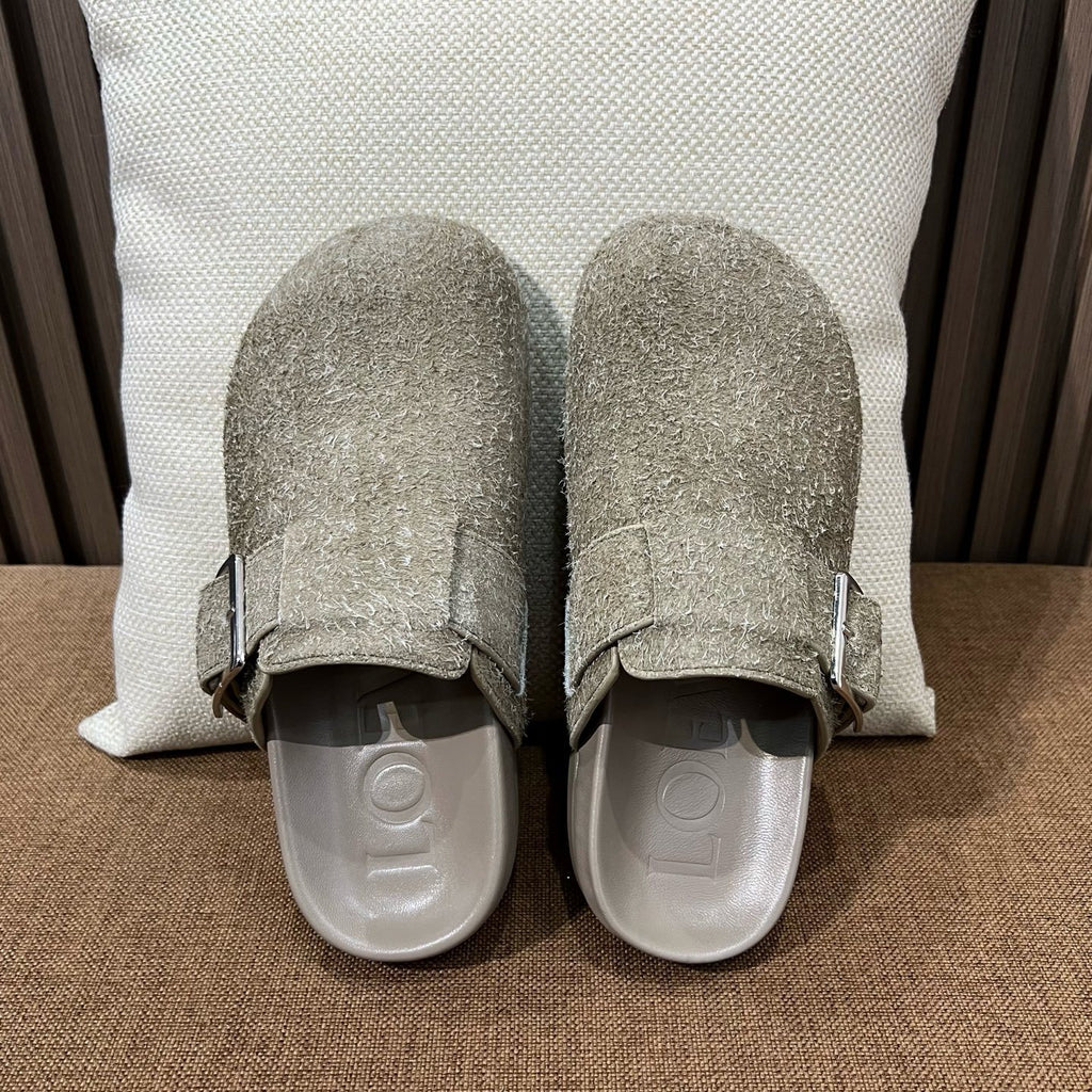 LOEWE Women's Summer Solid Color Suede Round Toe Flat Birkenstock Sandals Shoes Slippers #77314