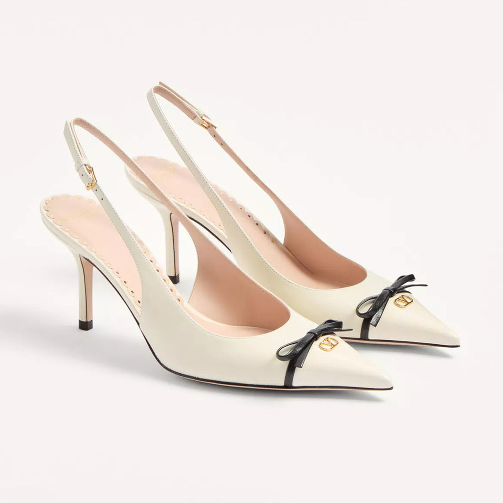 Valentino Bepointy Slingback Pump In Patent Leather And Kidskin Bow V-mark Shoes Fashionable Elegant Exquisite Luxurious Small High Heels 4cm 8cm Ngvp #2246
