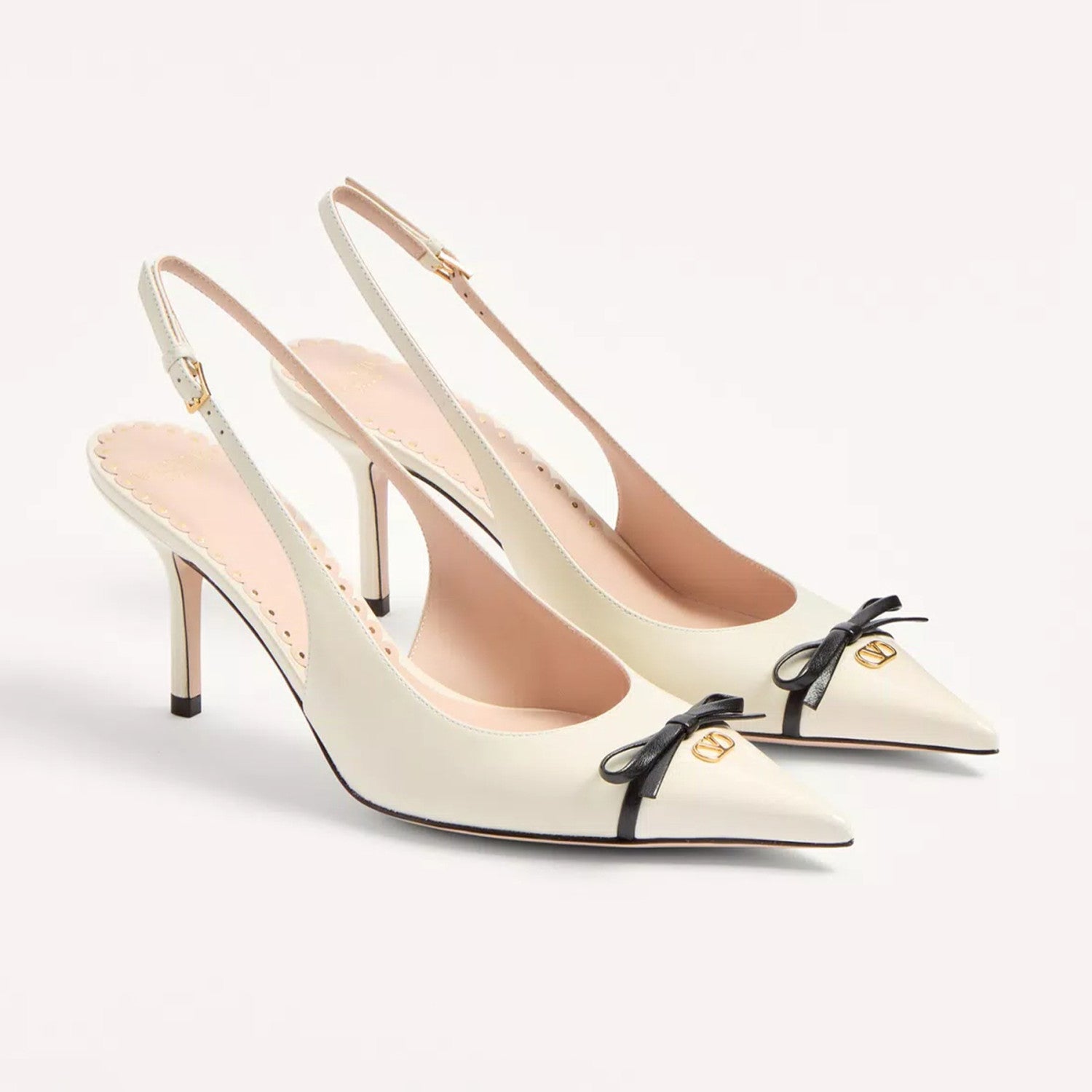 Valentino Bepointy Slingback Pump In Patent Leather And Kidskin Bow V-mark Shoes Fashionable Elegant Exquisite Luxurious Small High Heels 4cm 8cm Ngvp #2246