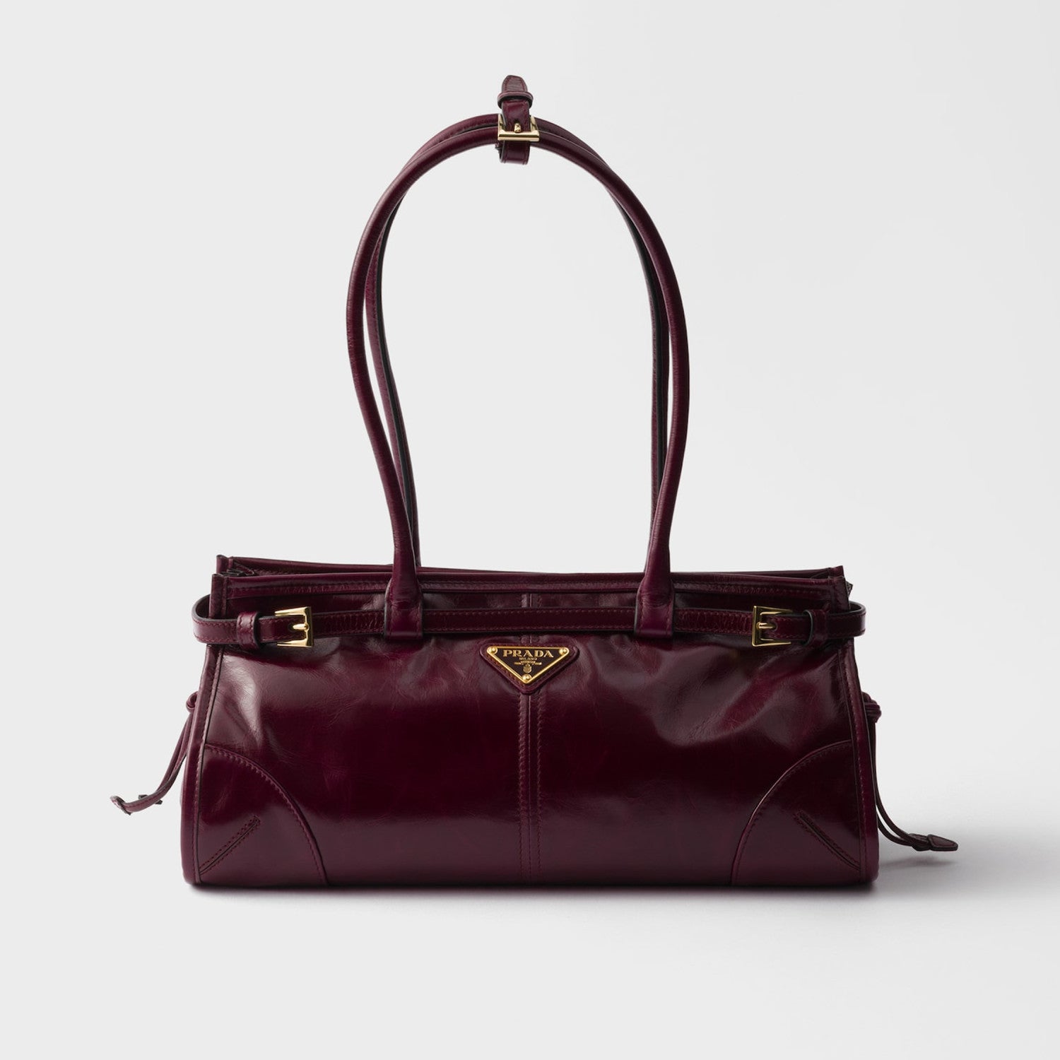 Prada Soft Lux new Bordeaux red motorcycle bag. authentic quality. made of waxed leather. with long handles and a detachable long shoulder strap #83132A