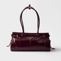 Prada Soft Lux new Bordeaux red motorcycle bag. authentic quality. made of waxed leather. with long handles and a detachable long shoulder strap #83132A