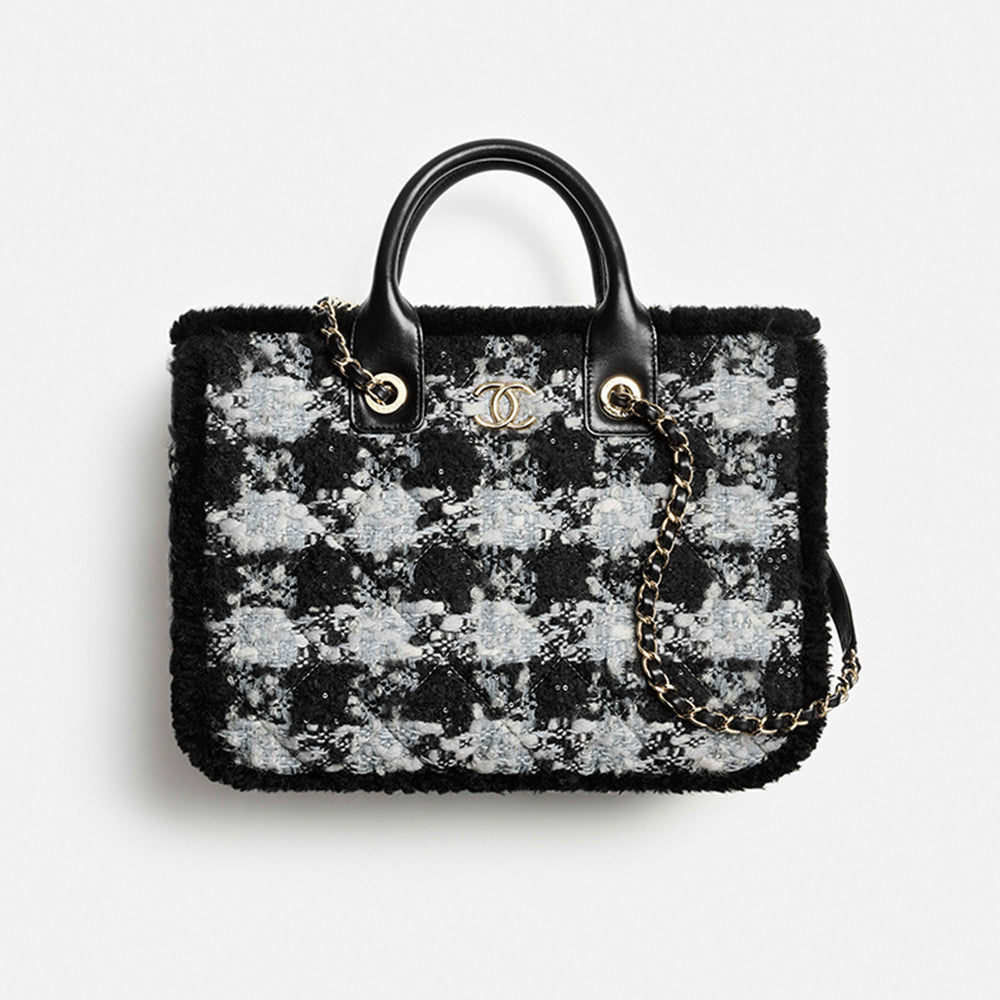 Chanel Small Tote Tweed Shearling Lambskin #376286