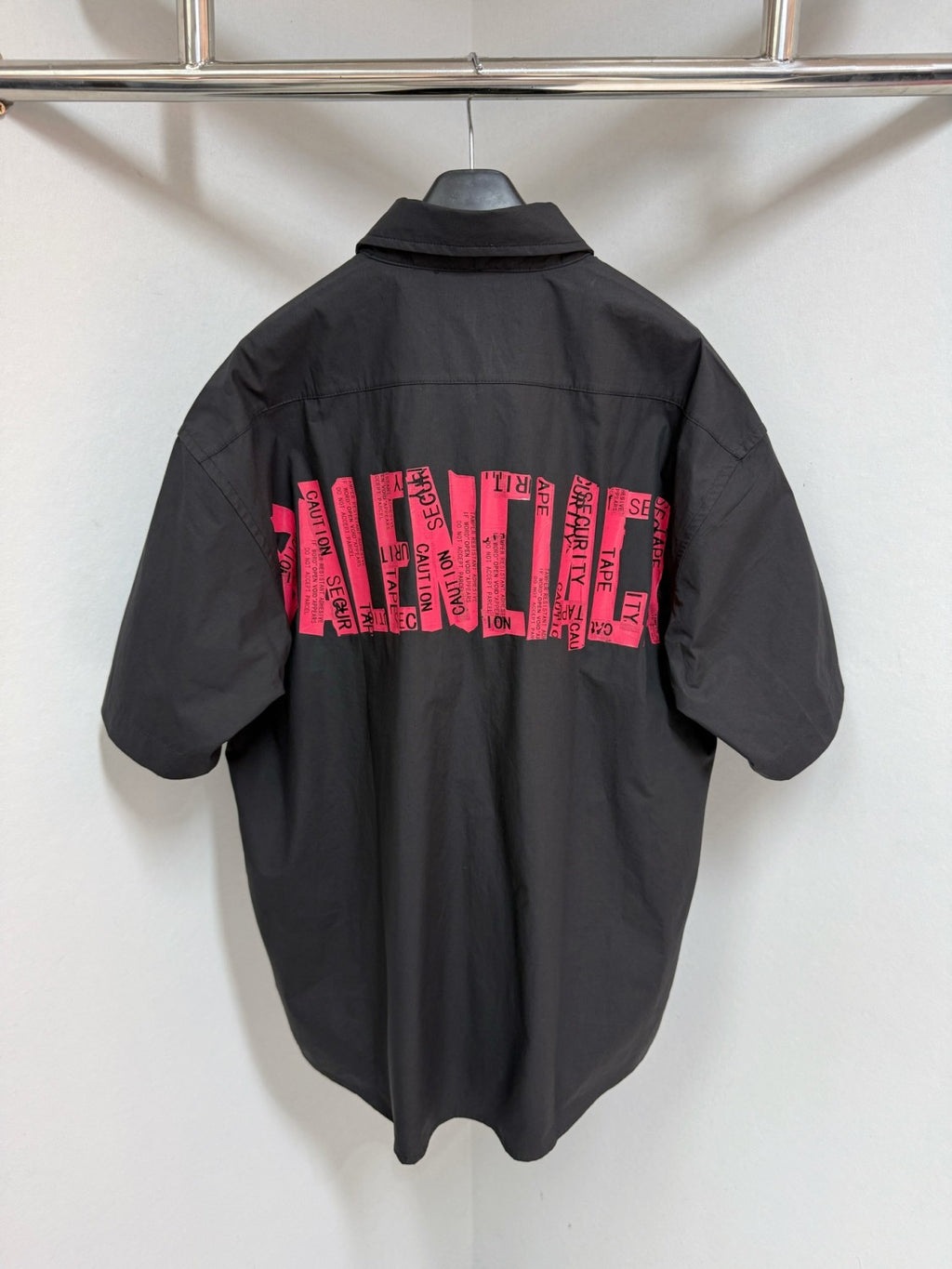 Balenciaga Men's Summer Solid Tape Letter Print Single Breasted Short Sleeve Shirt #76698