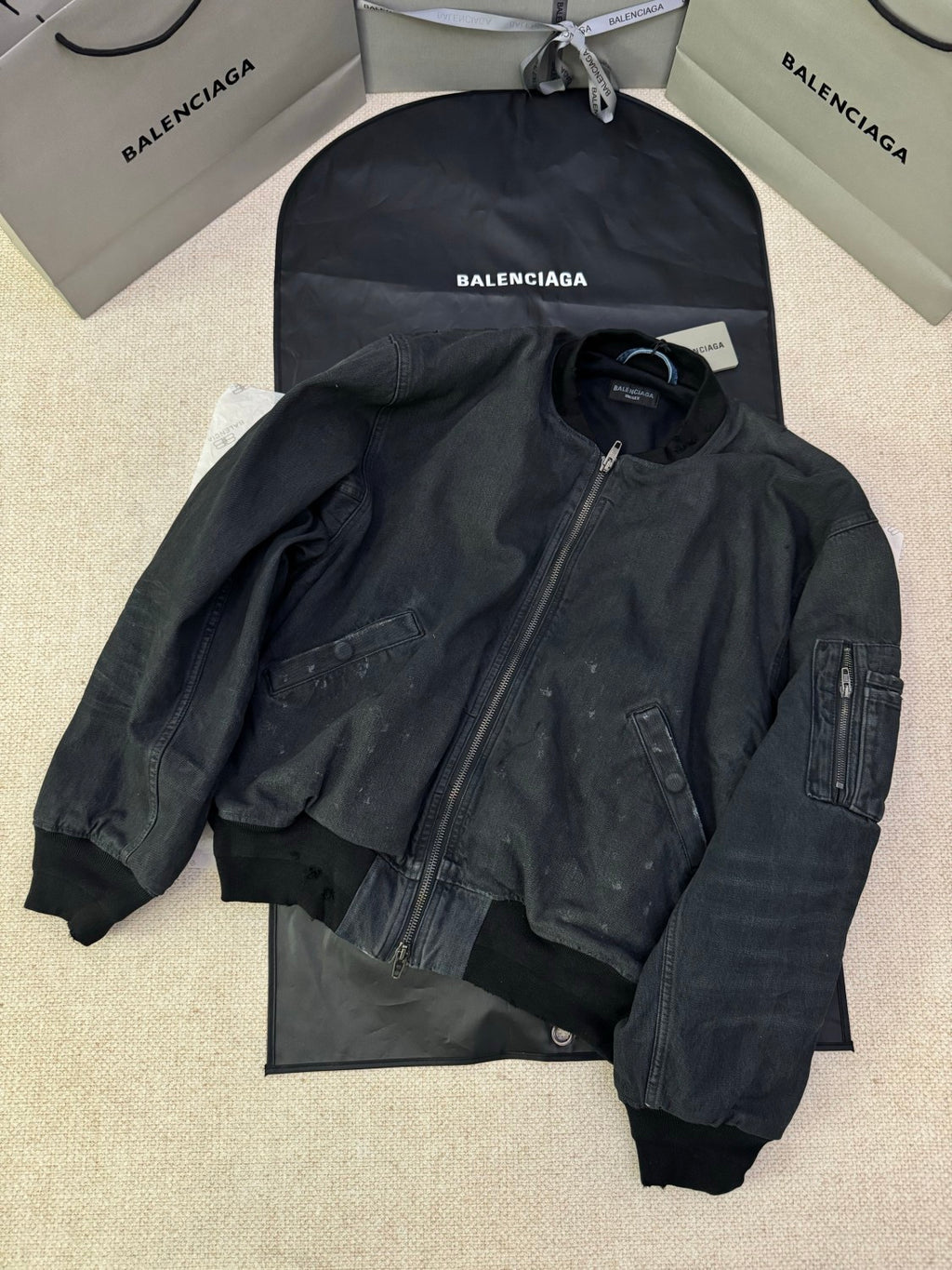 Balenciaga Men's And Women's Spring/Fall Fashion Casual Crewneck Zipper Washed Distressed Splatter-Print Cotton Jacket Down Jacket Coat #78737