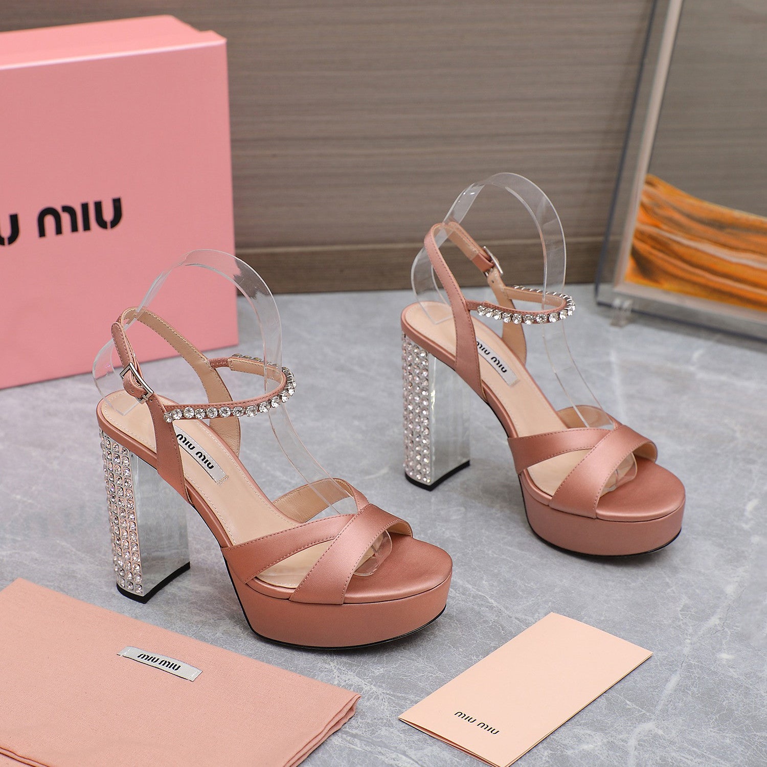 MiuMiu Women's Summer Solid Colour Sheepskin Diamonds High Heeled Sandals Shoes #76786