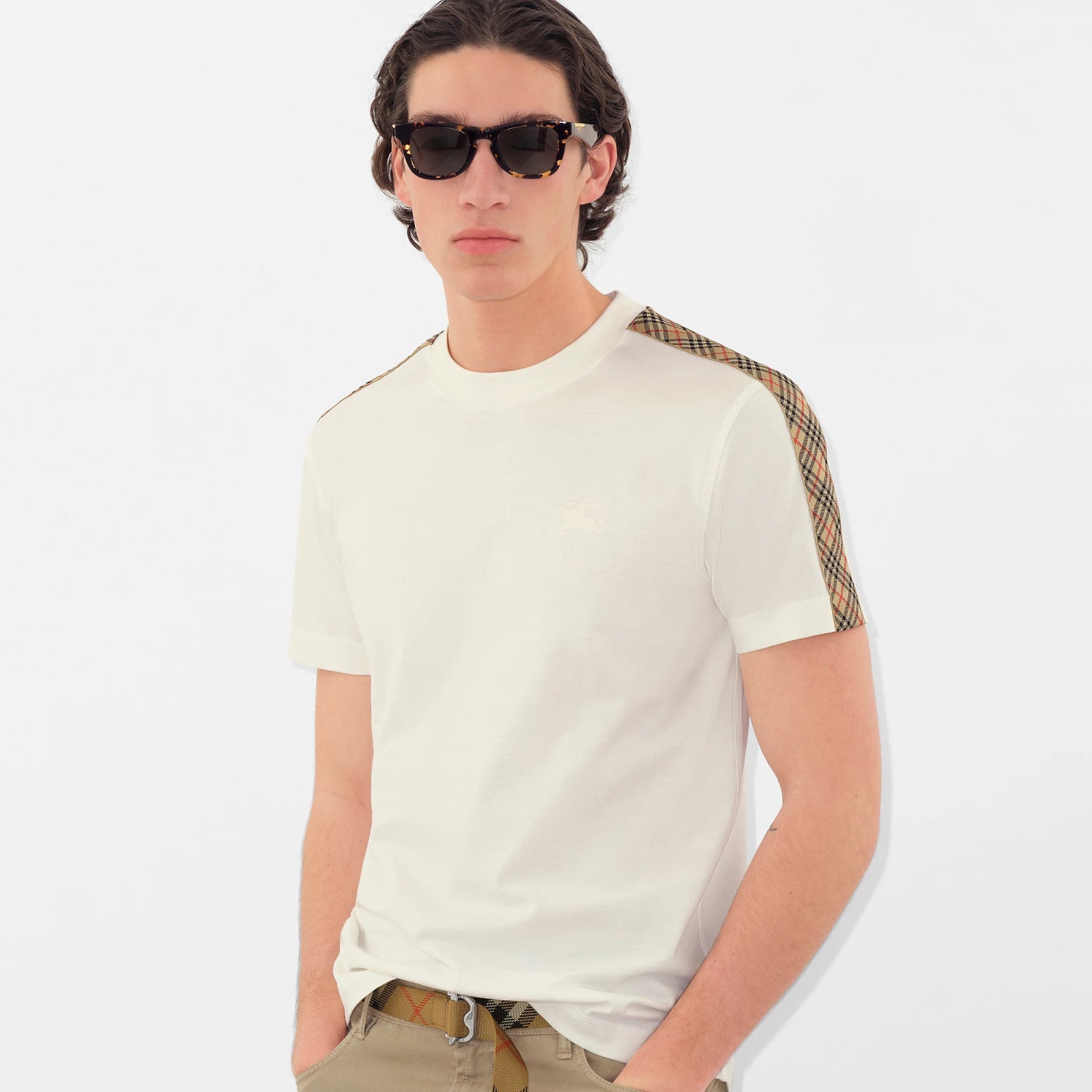 Burberry Men's Summer War Horse Embroidery Check Print Short Sleeve Round Neck T-Shirt #76765