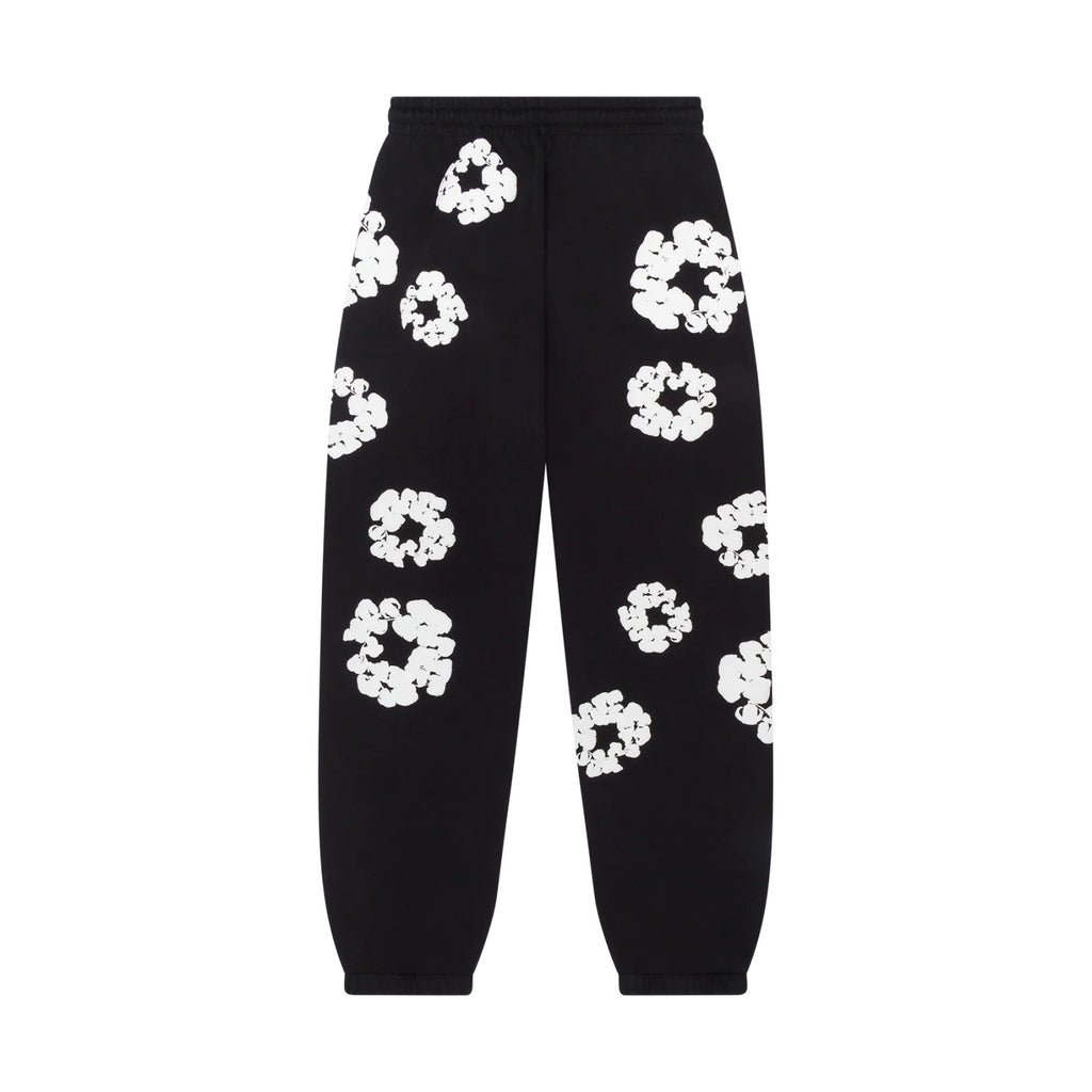 Denim Tears Men's And Women's Spring/fall Fashion Trend Solid Color Elastic Waist Tie Up Cotton Flower Foam Print American High Street Chic Brand Cuffed Sweatpants Long Pants #79536