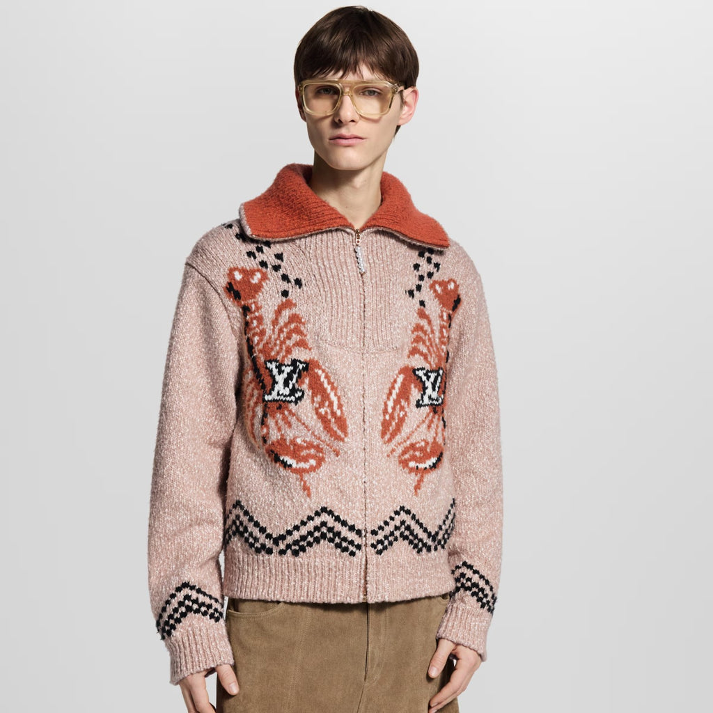 Louis Vuitton Men's And Women's Fall/Winter Casual Fashion Zipper Print Collared Knit Waist Defining Cardigan Jacket #78668