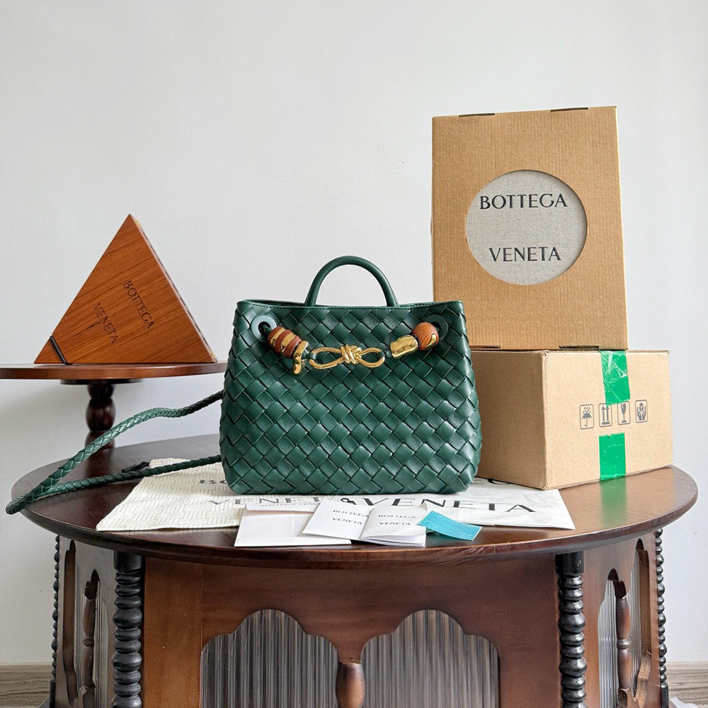 Bottega Veneta Andiamo Woven Design Leather Single Room Tote Women's Brown #332699