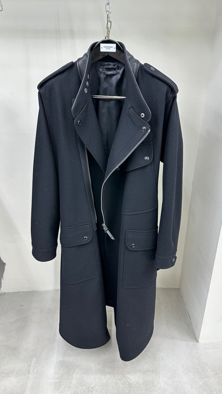 Tom Ford Solid Color Slanted Zipper Long Coat Ngvp #6779