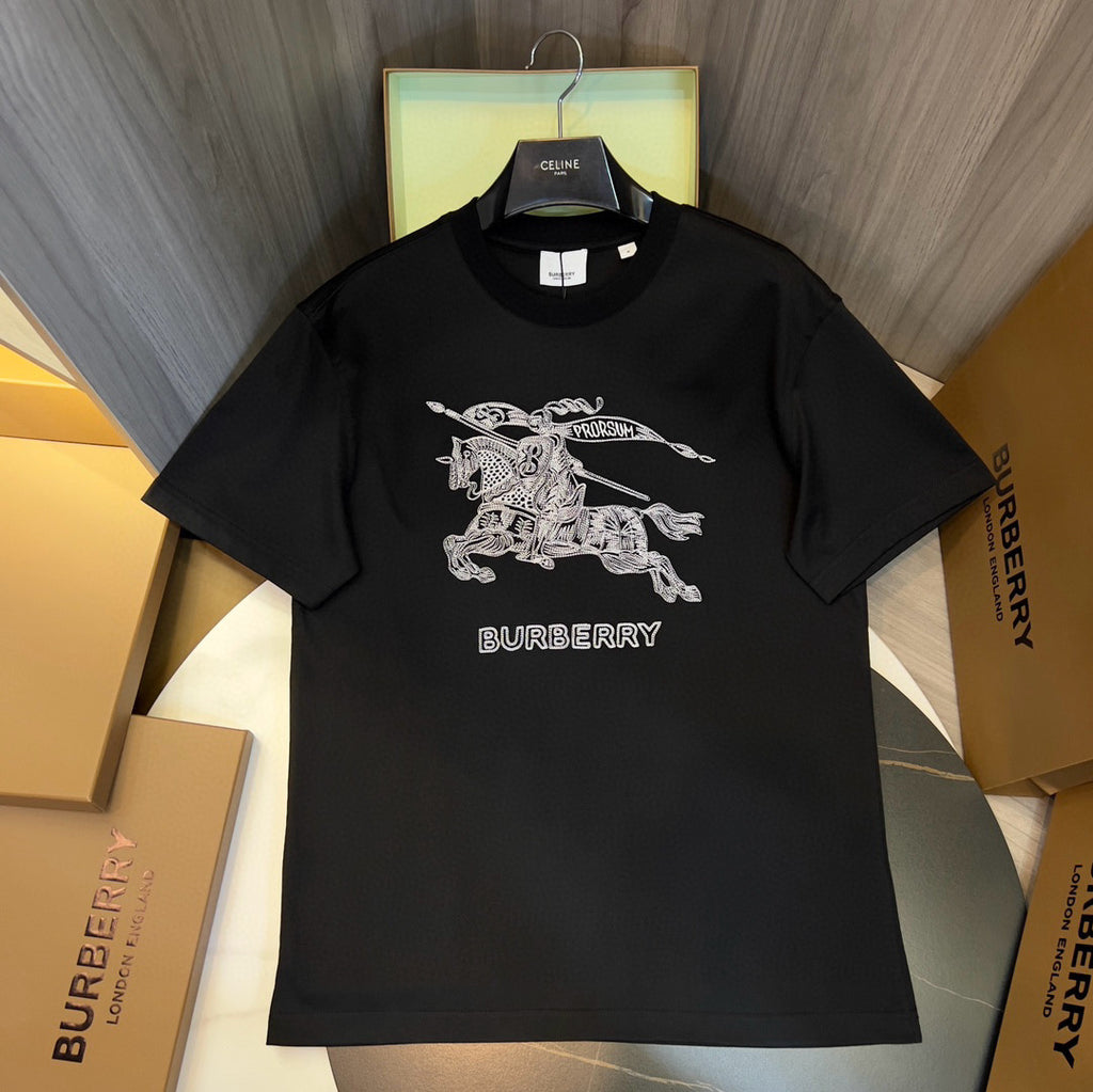 Burberry Men's Summer Embroidered Knight Pattern Printed Solid Color Crew Neck Short Sleeve T-Shirt #77827