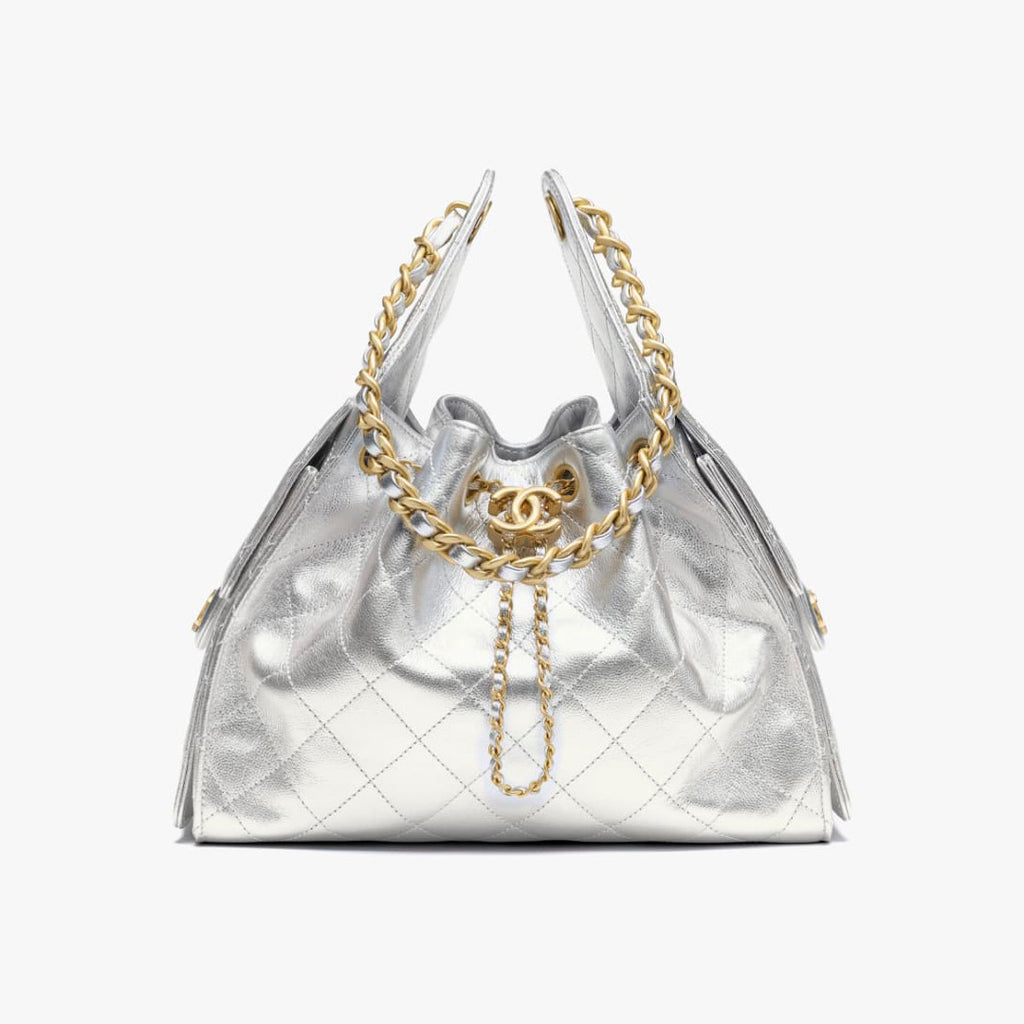 Chanel Women's Classic Double C Logo Solid Color Cowhide & Leather Tote Shoulder Bag Bags Metallic-colored Leather Tends To Fade Easily #77572