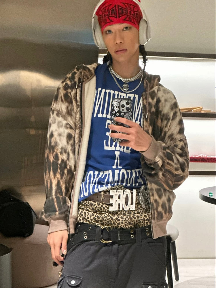Mowalola X Ksubi Limited Edition Leopard Print Distressed Bomber Jacket Denim Cotton Jacket Fashionable High Street Cool Zipper Jacket Ngvp #2252