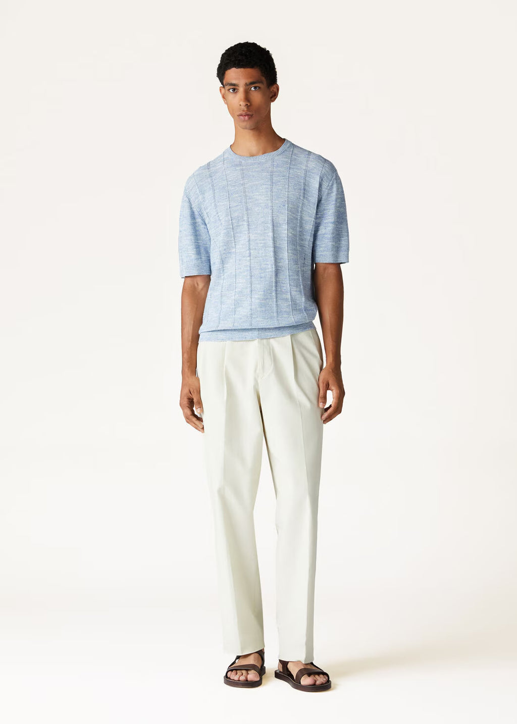 Loro Piana Men's Spring And Autumn Tori Round Neck Casual Linen Silk Knit Short Sleeve Top T-Shirt Ngvp #1774