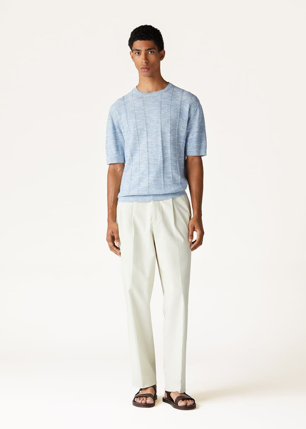 Loro Piana Men's Spring And Autumn Tori Round Neck Casual Linen Silk Knit Short Sleeve Top T-Shirt Ngvp #1774