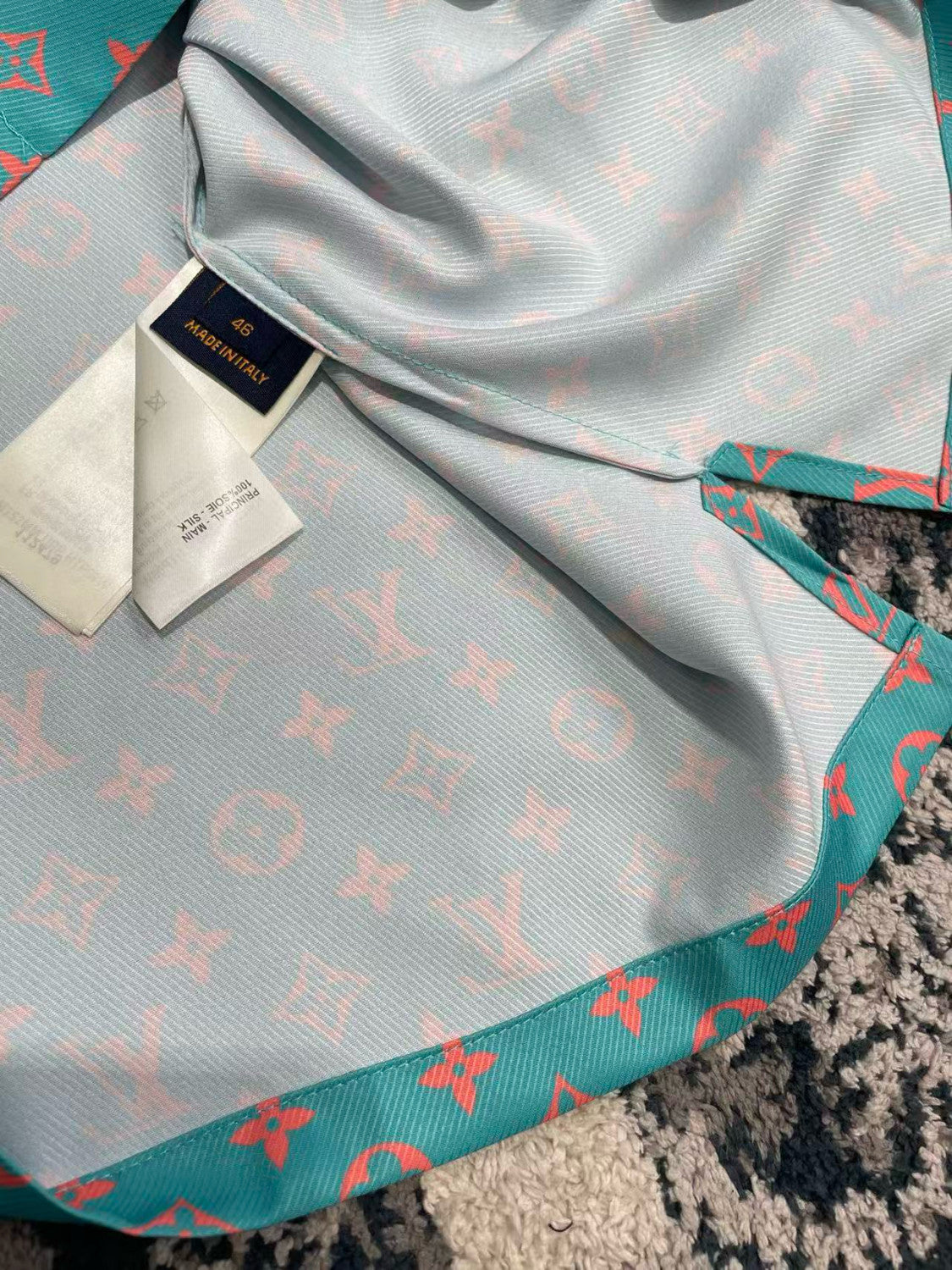 Louis Vuitton Men's Summer Solid Color Letter Print V-Neck Single Button Short Sleeve Shirt and Casual Drawstring Shorts Set Suit #77244