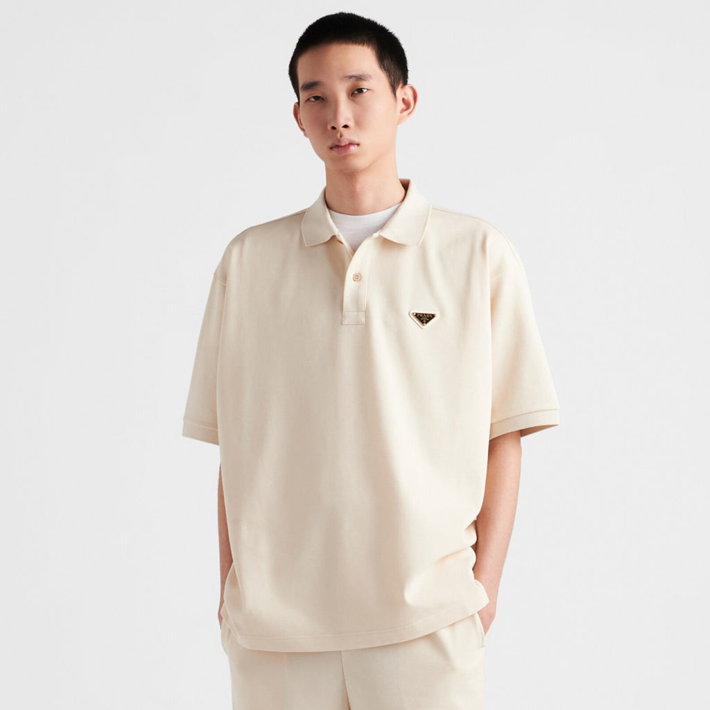 Prada Men's Summer Solid Color Metal Logo Cotton Polo Shirt Short Sleeve T-Shirt #99913