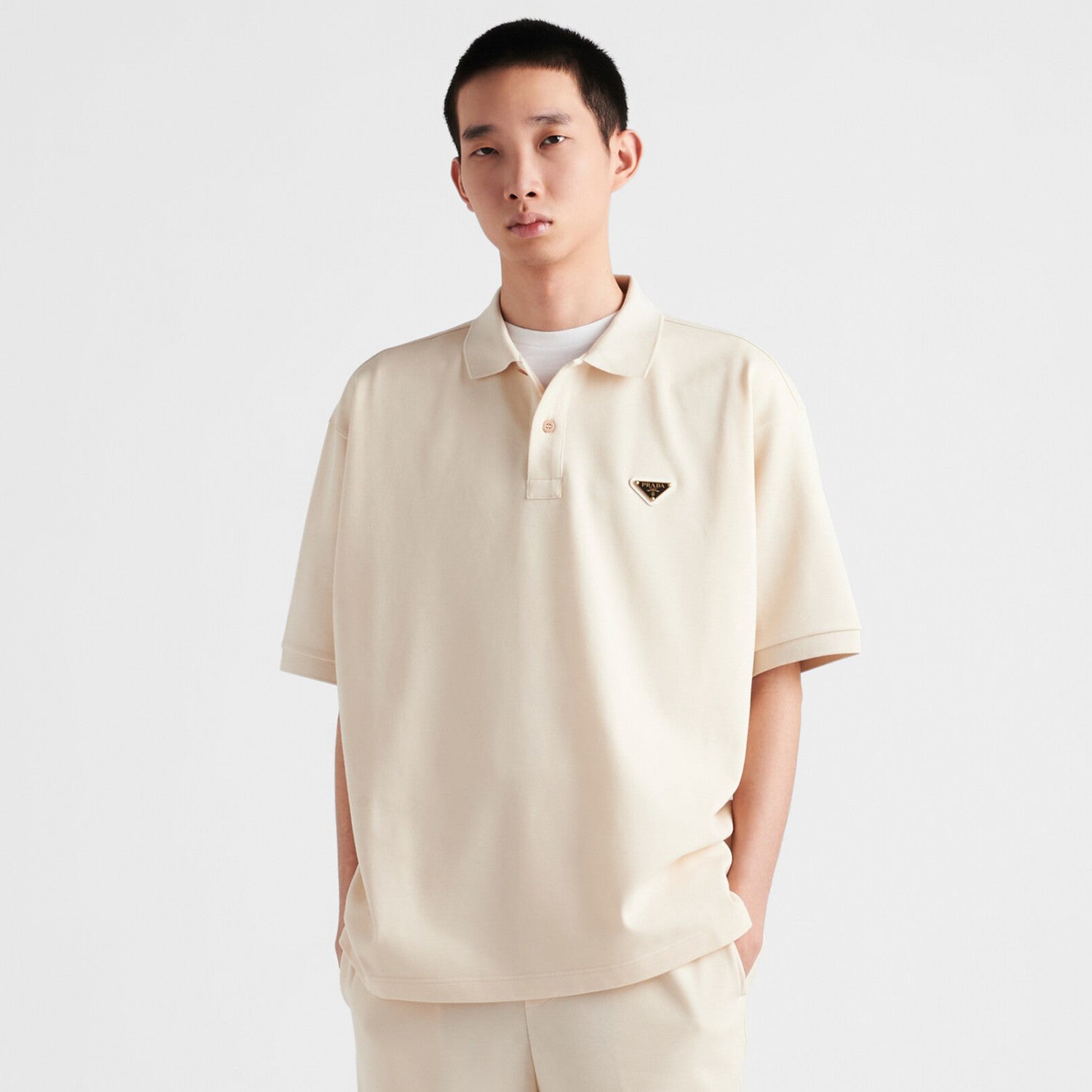 Prada Men's Summer Solid Color Metal Logo Cotton Polo Shirt Short Sleeve T-Shirt #99913