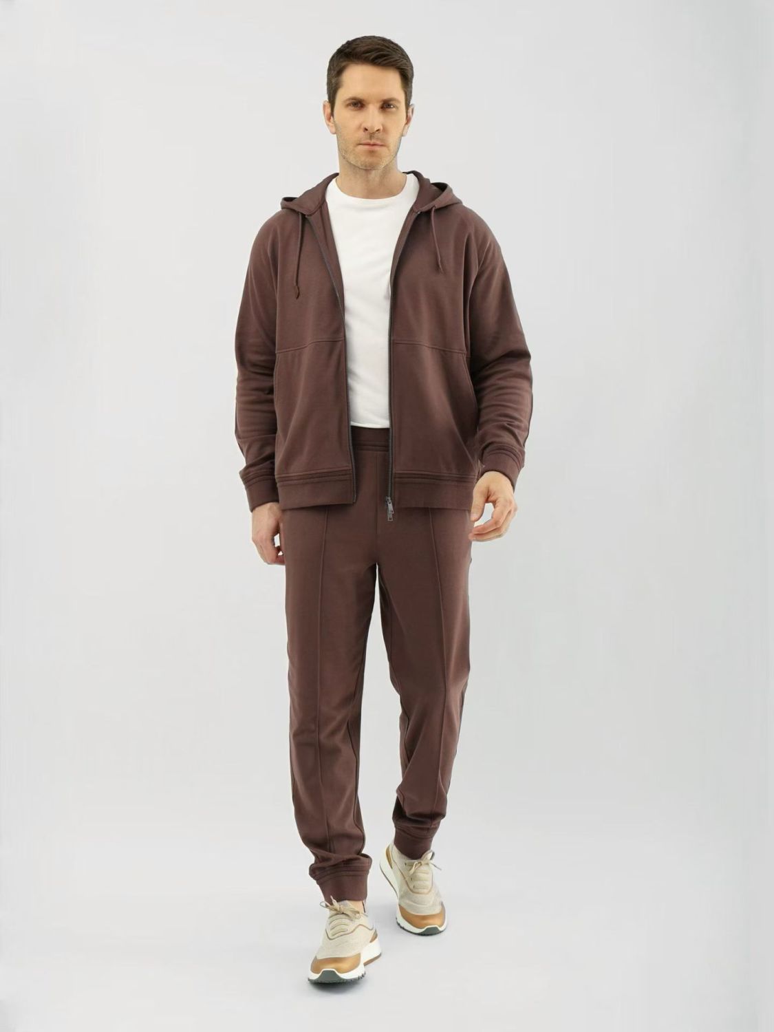 Zegna Solid Color Cotton Casual Hooded Zipper Sweatshirt and Pants #377852