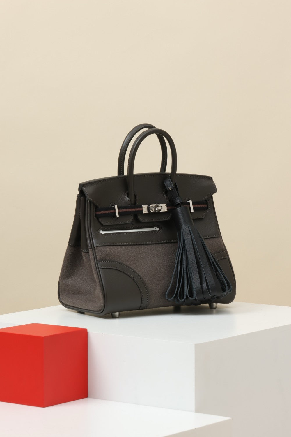 Hermes Birkin Go Team 25 BKG25 Women's Solid Color Wool Felt and Calfskin Handbag Bag Bags #77527