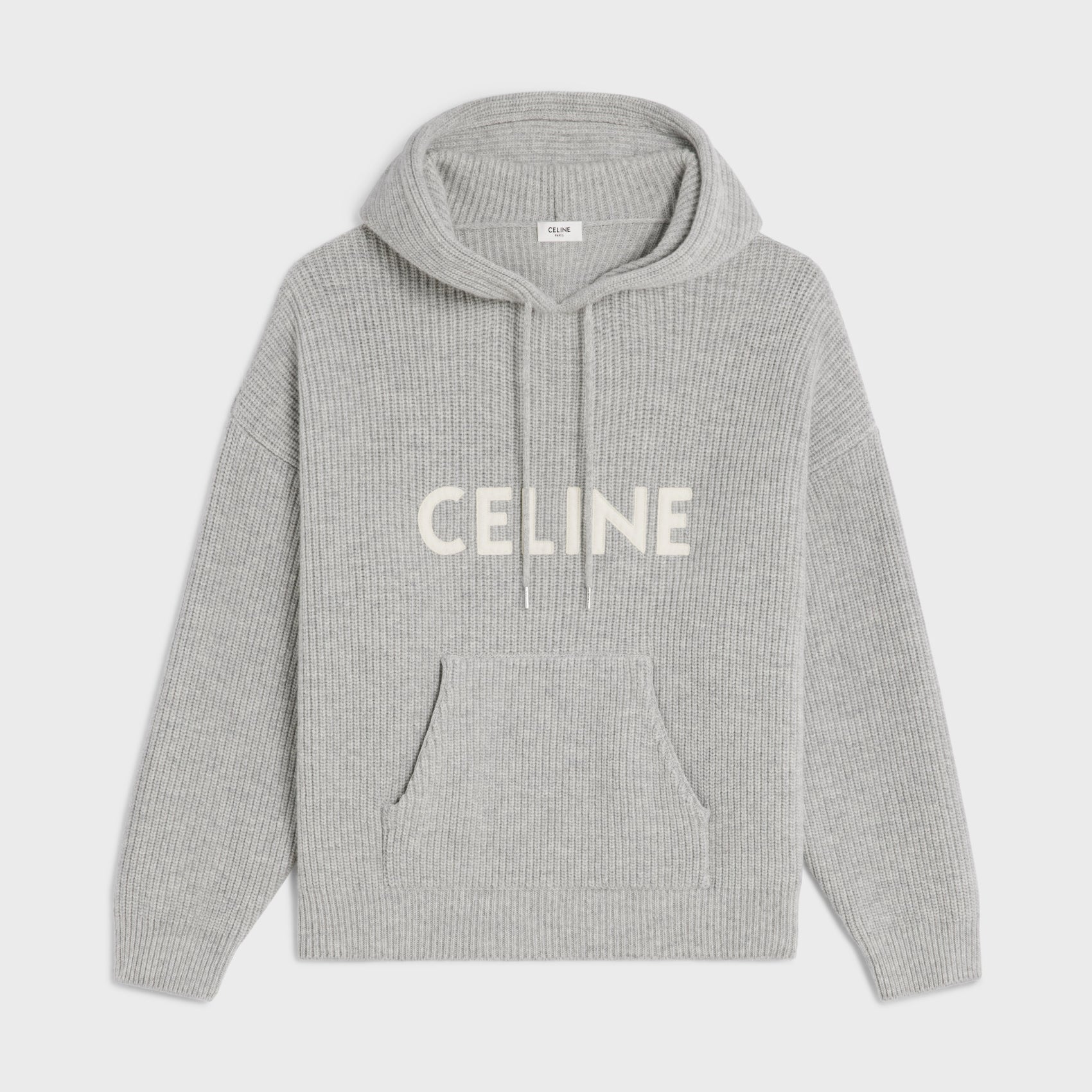 Celine Men's and Women's Autumn/Winter Grey Ribbed Wool Knit Hooded Sweatshirt Pullover #97672