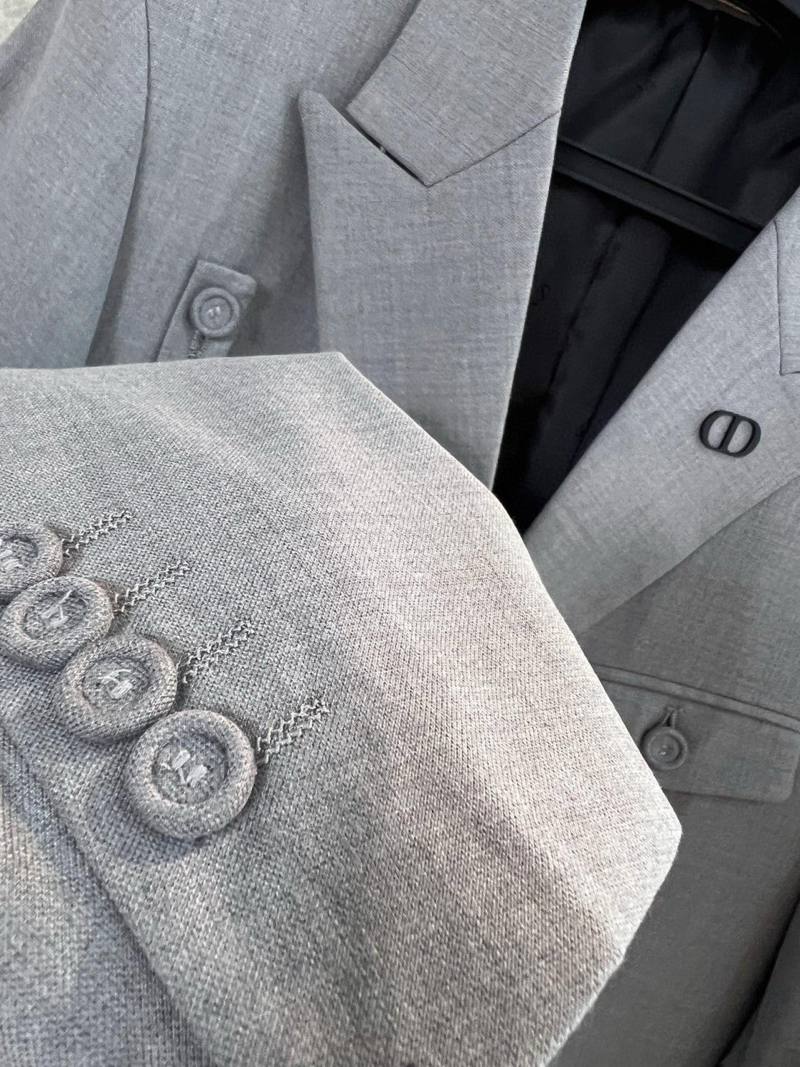 Men's Spring and Autumn Gray Double Breasted Long Sleeve Suit Jacket Blazer Embroidered Logo Suit Pants Set #99926
