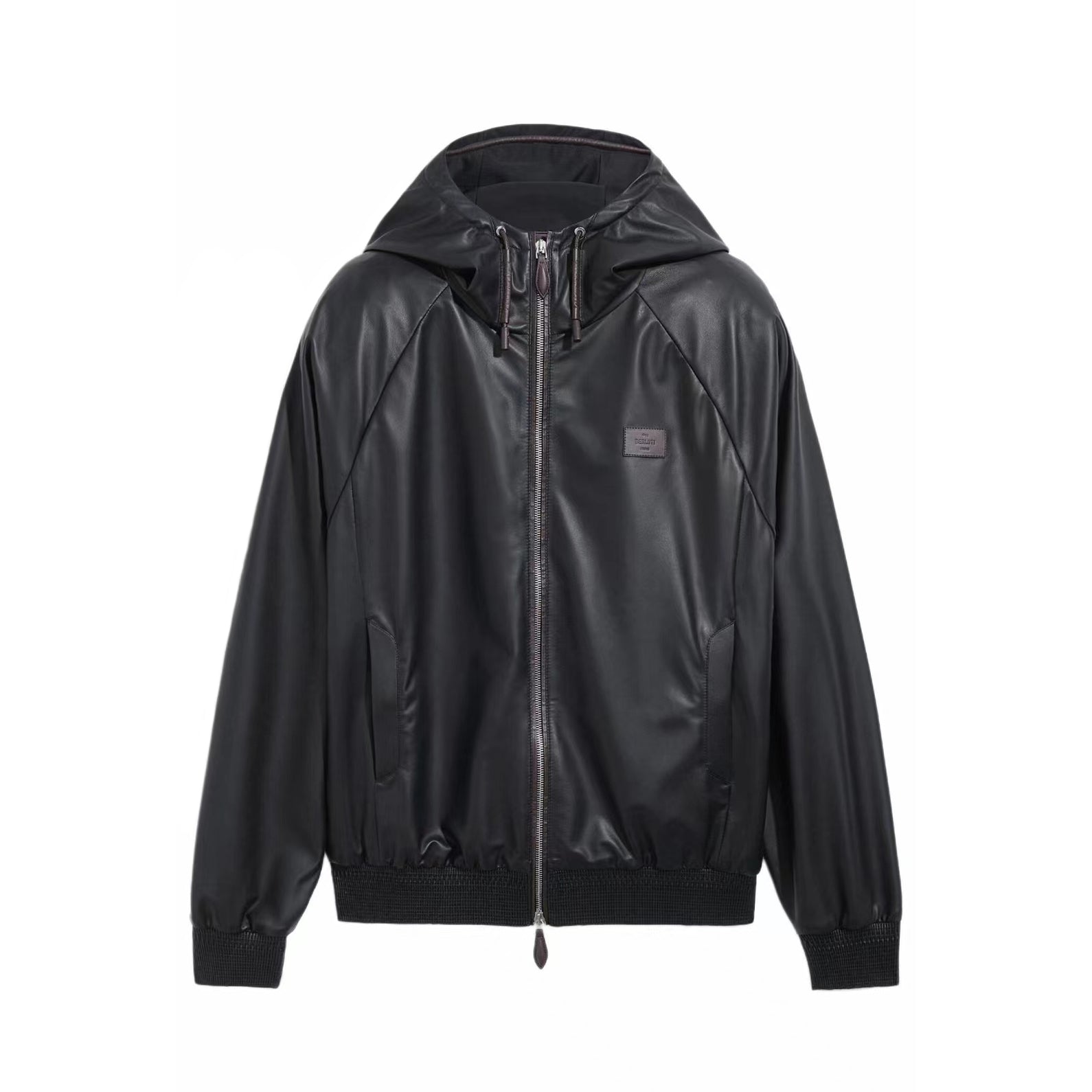 Berluti Men's Spring/autumn Fashion Casual Solid Color Zipper Leather Hooded Long Sleeve Jacket #78367